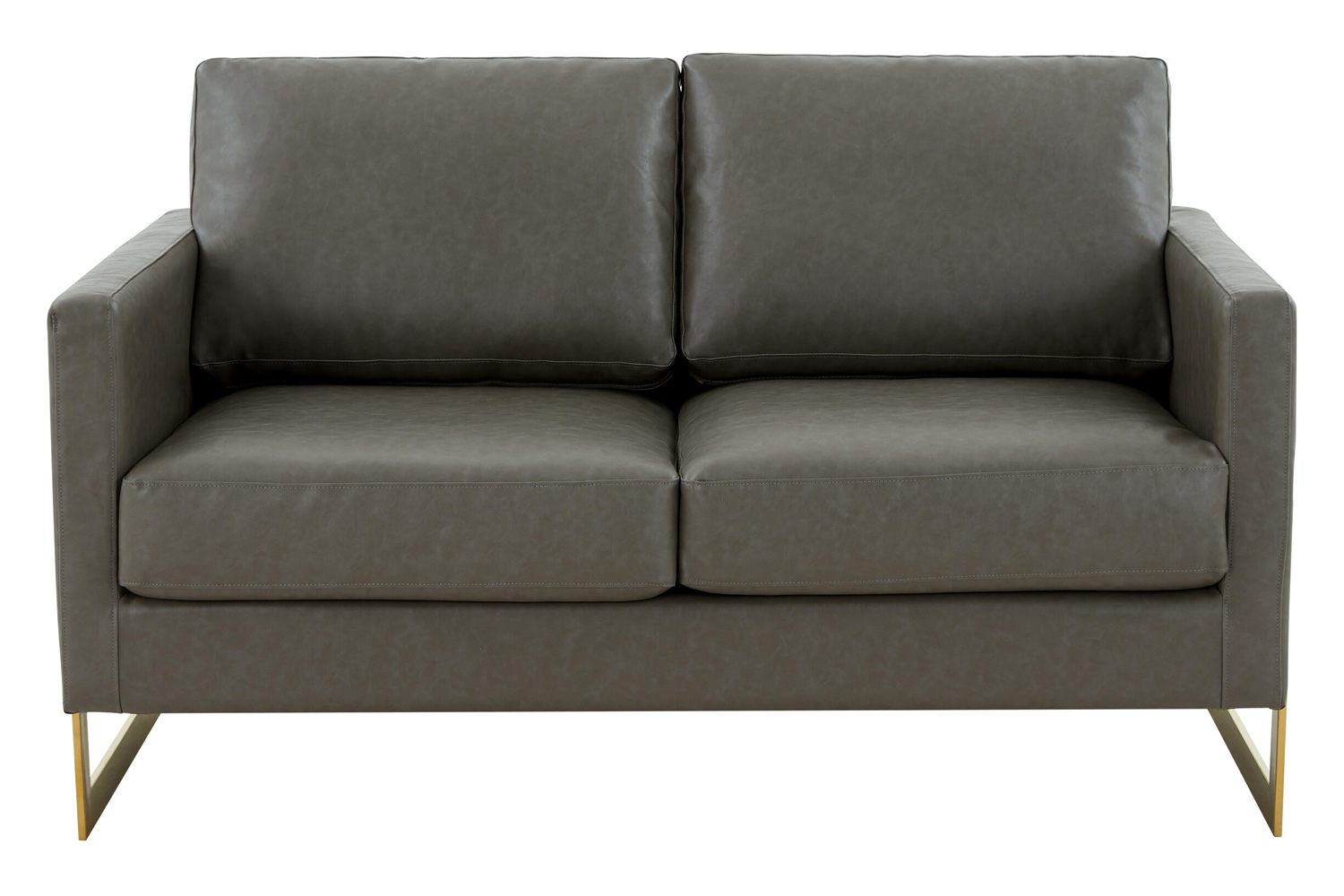 LeisureMod Lincoln Leather Loveseat with Gold Frame - Gray