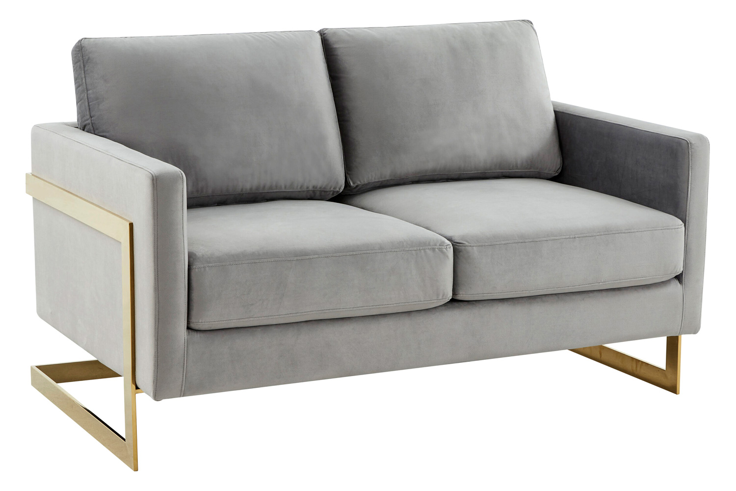 LeisureMod Lincoln Velvet Loveseat with Gold Frame