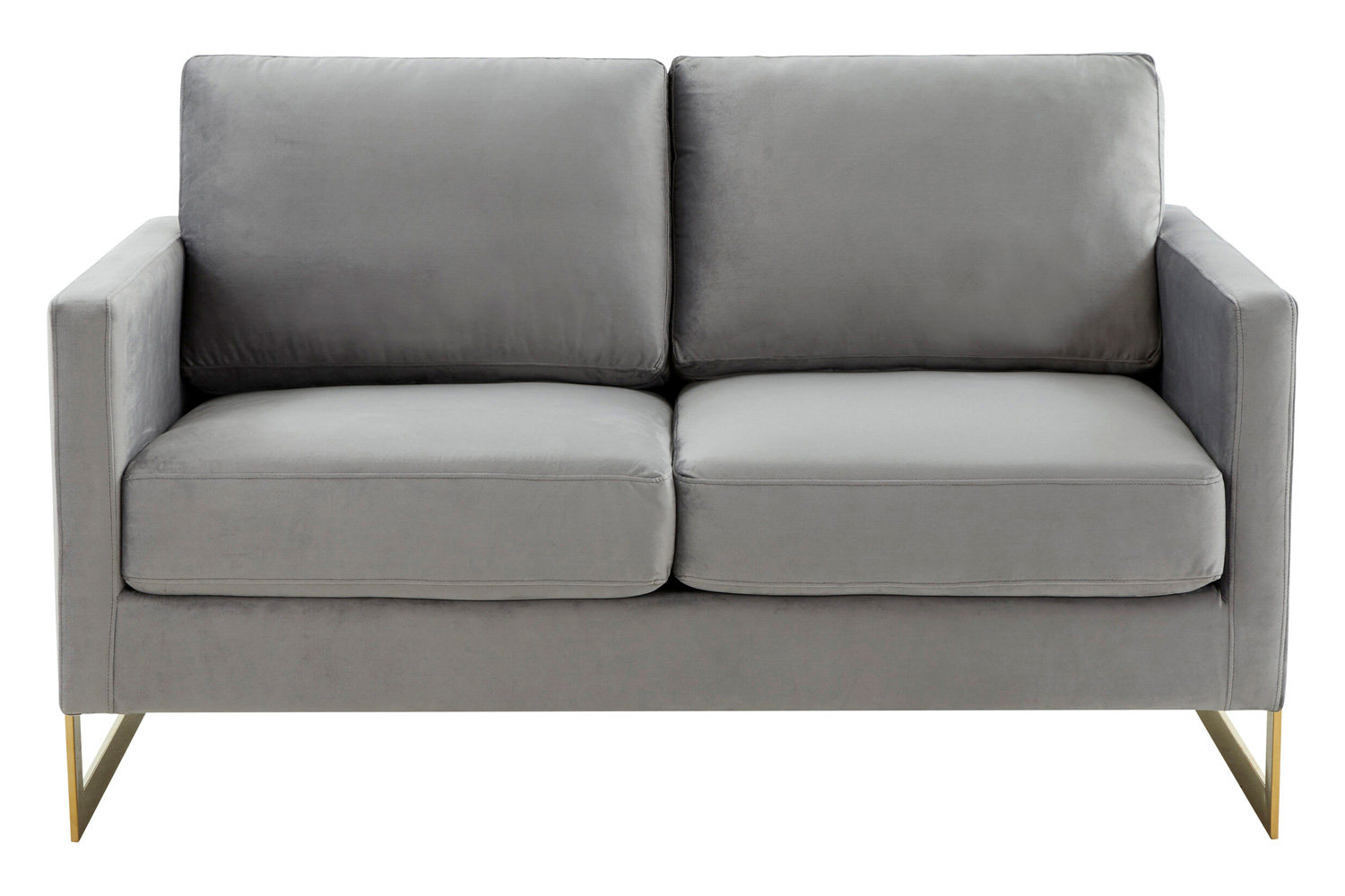 LeisureMod Lincoln Velvet Loveseat with Gold Frame - Light Gray