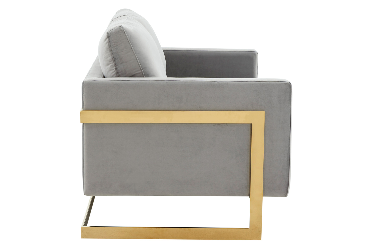 LeisureMod Lincoln Velvet Loveseat with Gold Frame - Light Gray