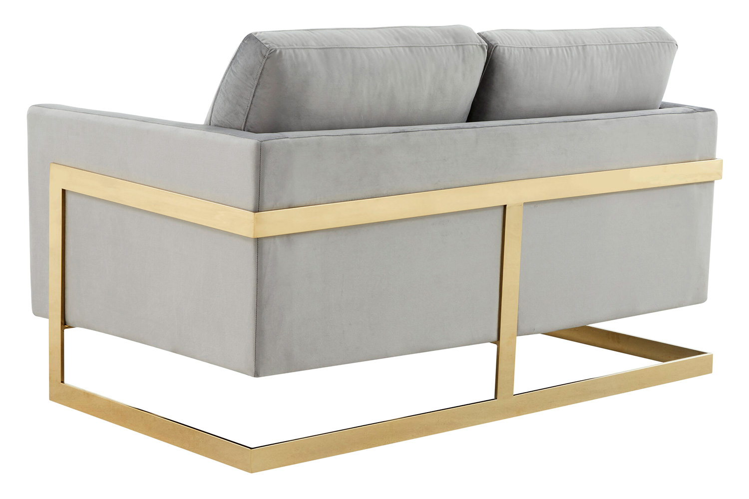 LeisureMod Lincoln Velvet Loveseat with Gold Frame - Light Gray