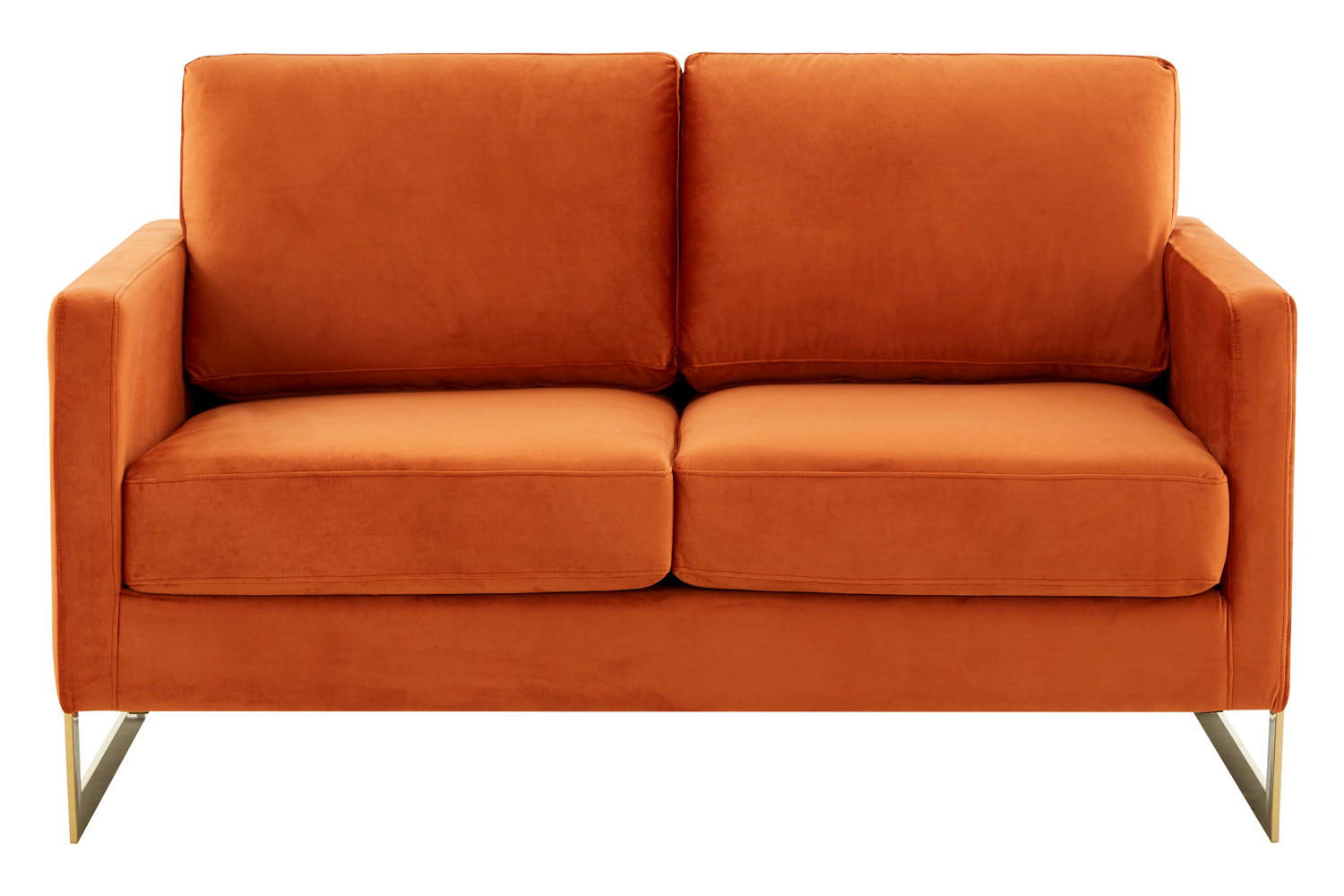 LeisureMod Lincoln Velvet Loveseat with Gold Frame - Orange/Marmalade