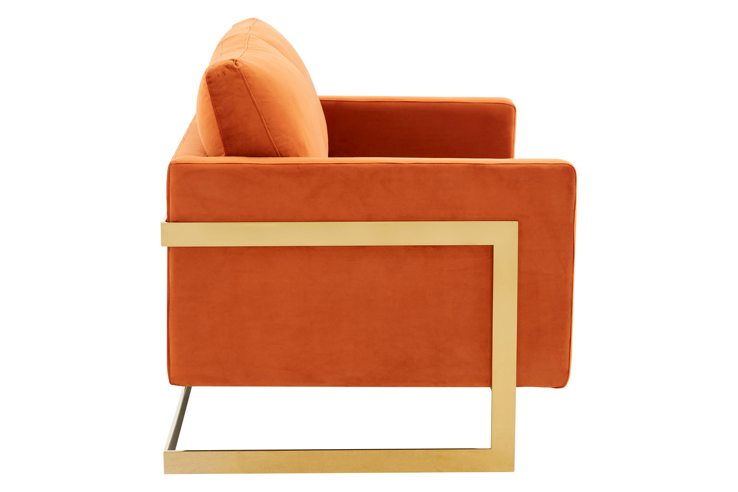 LeisureMod Lincoln Velvet Loveseat with Gold Frame - Orange/Marmalade