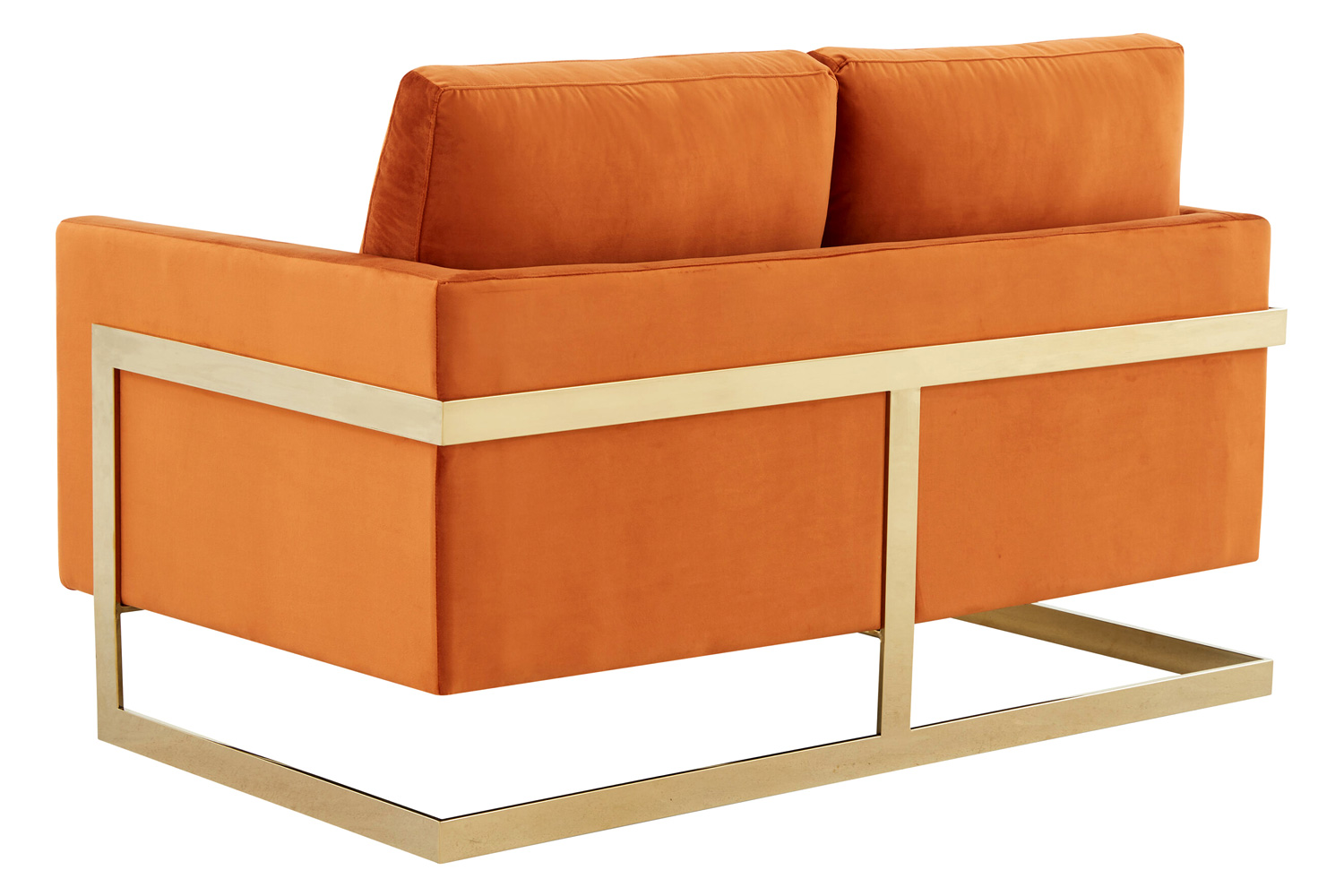 LeisureMod Lincoln Velvet Loveseat with Gold Frame - Orange/Marmalade