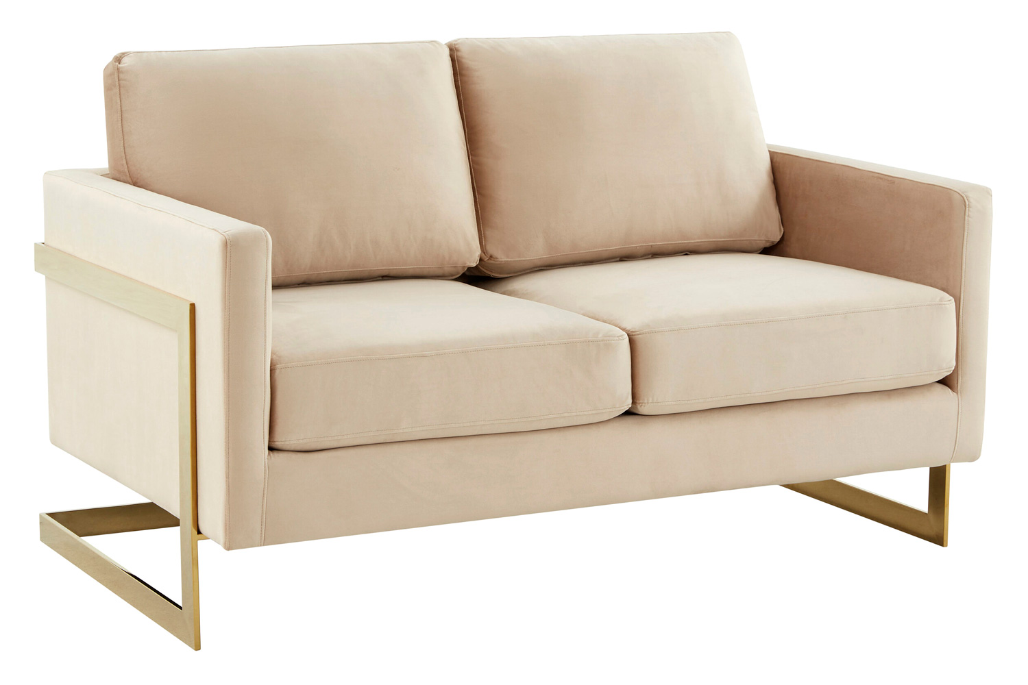 LeisureMod Lincoln Velvet Loveseat with Gold Frame