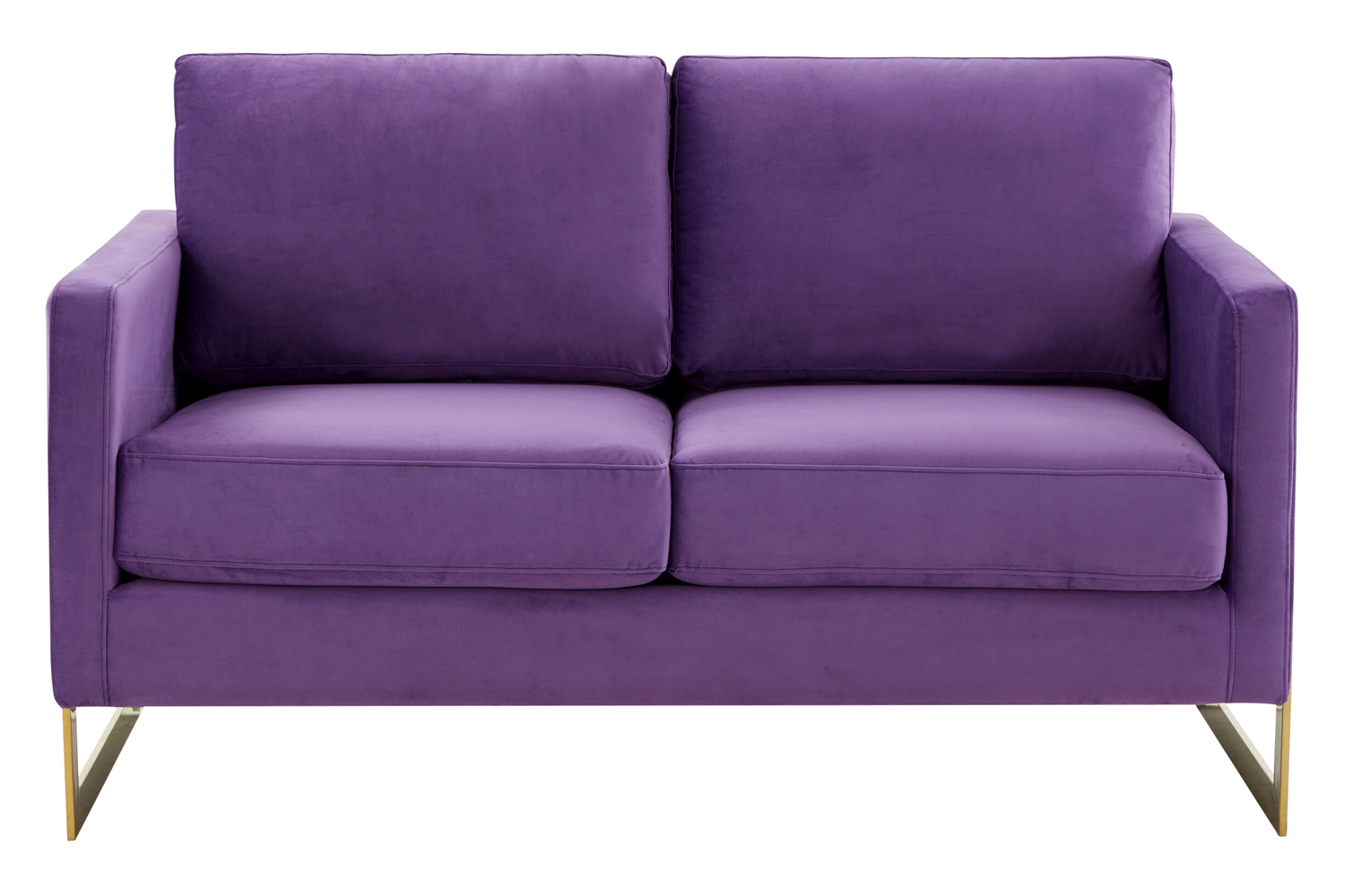 LeisureMod Lincoln Velvet Loveseat with Gold Frame - Purple