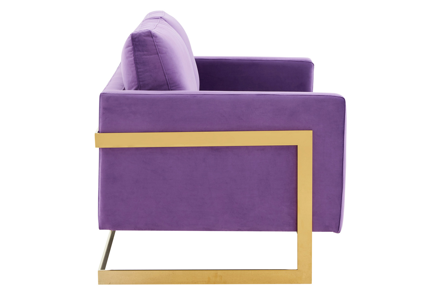 LeisureMod Lincoln Velvet Loveseat with Gold Frame - Purple