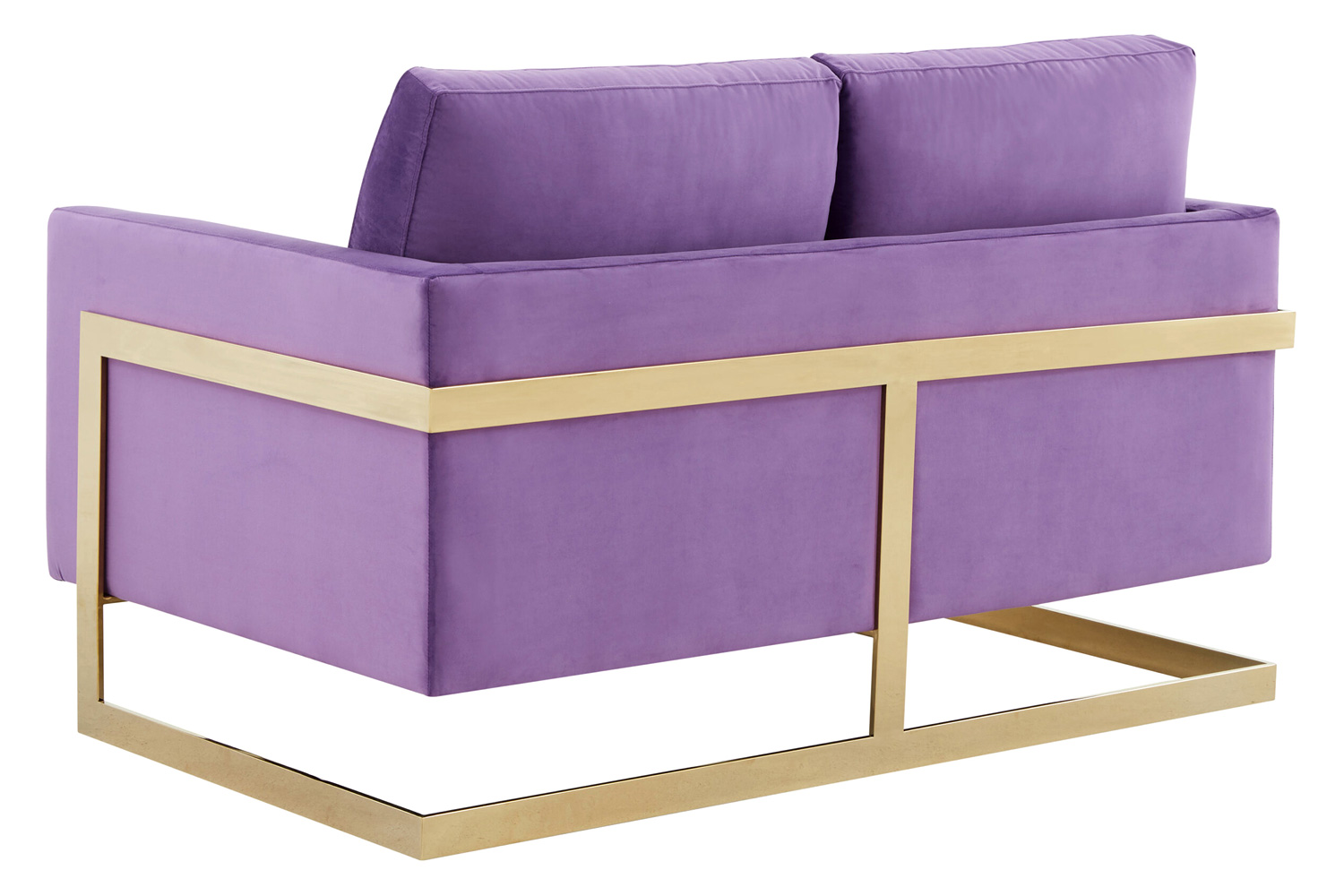 LeisureMod Lincoln Velvet Loveseat with Gold Frame - Purple