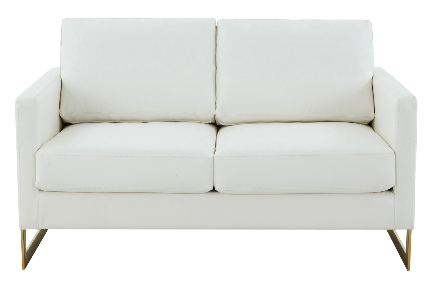 LeisureMod Lincoln Leather Loveseat with Gold Frame - White