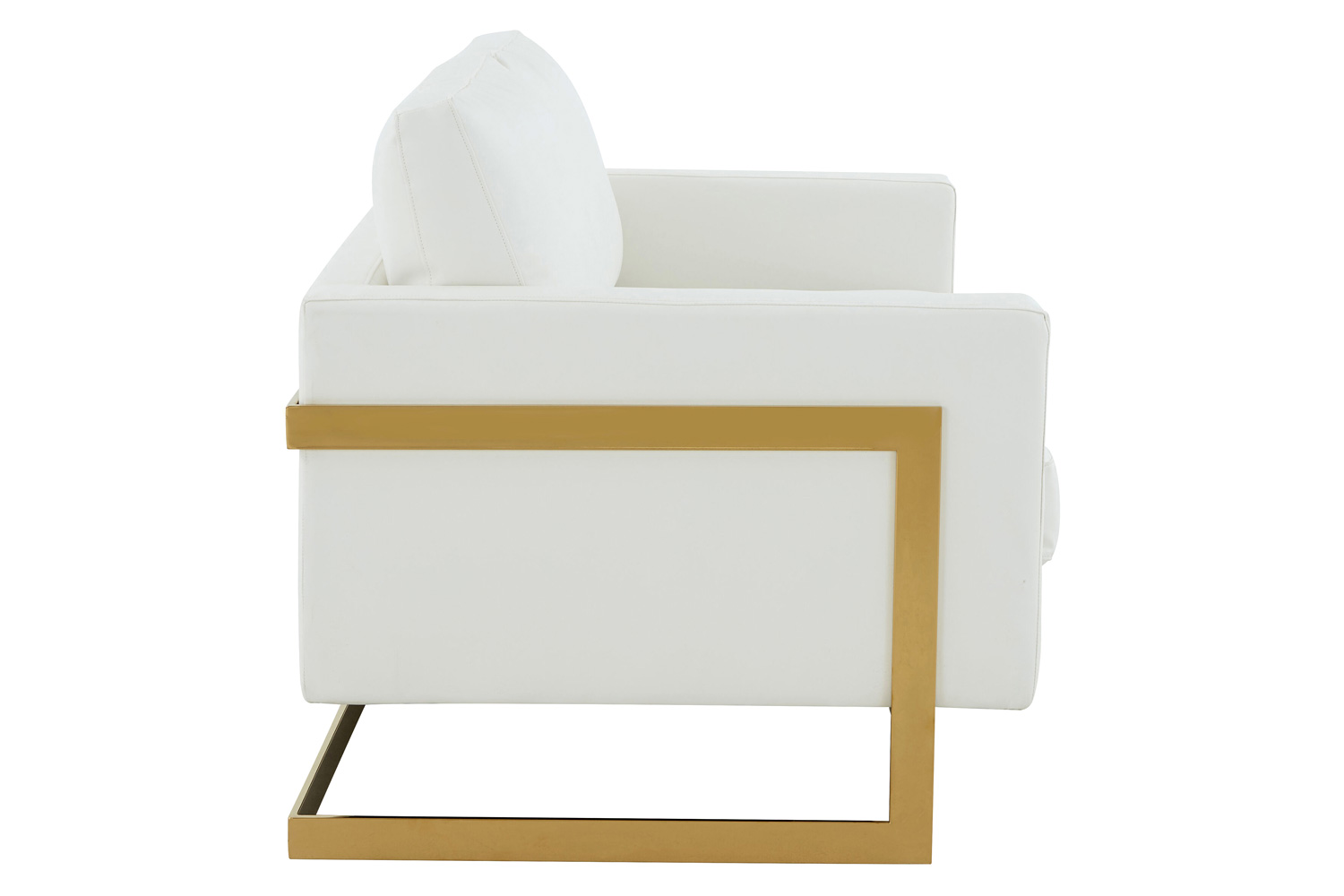 LeisureMod Lincoln Leather Loveseat with Gold Frame - White