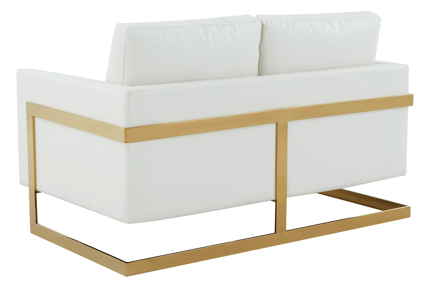 LeisureMod Lincoln Leather Loveseat with Gold Frame - White