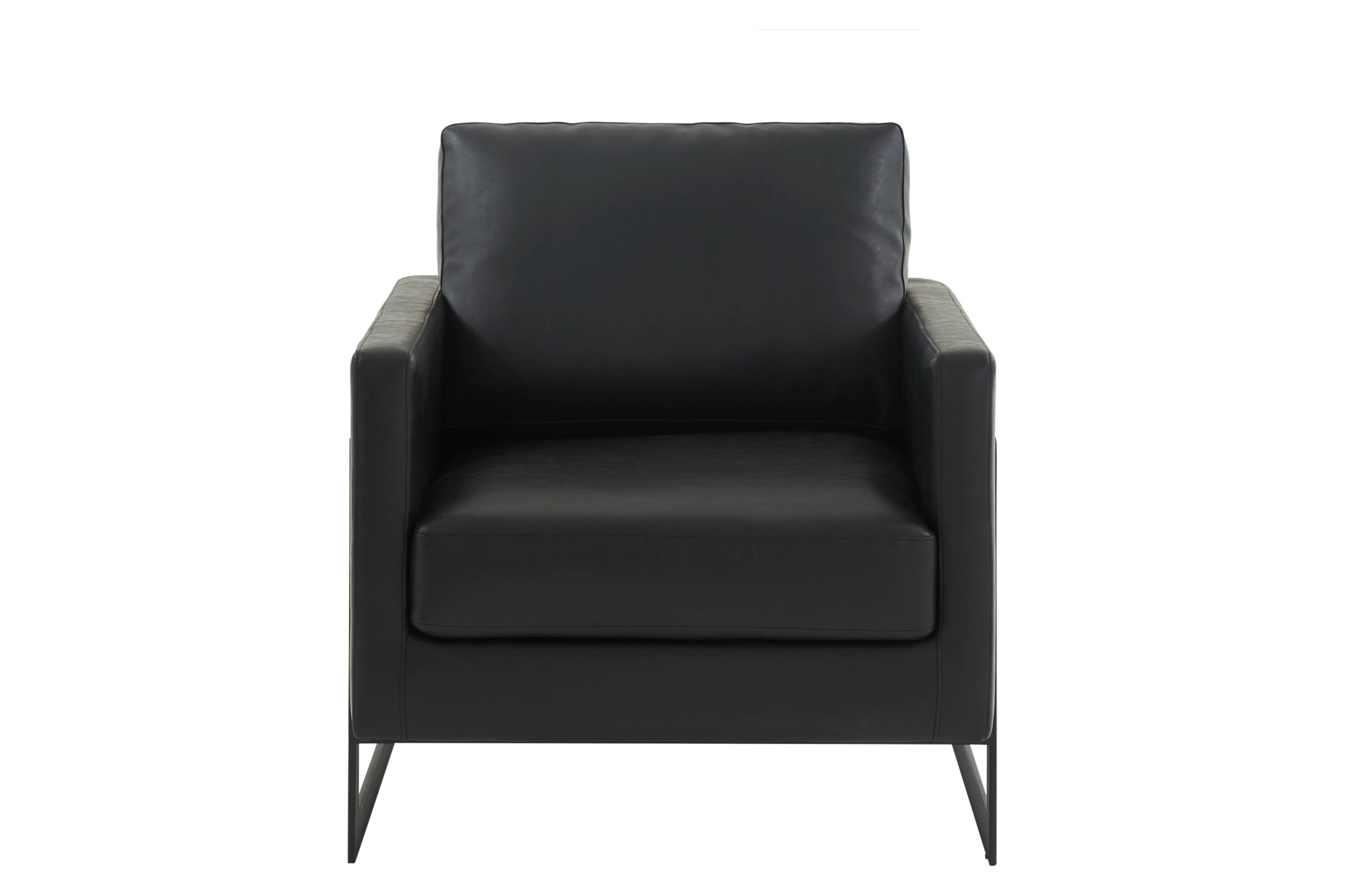 LeisureMod™ Lincoln Modern Leather Armchair with Black Steel Frame - Black