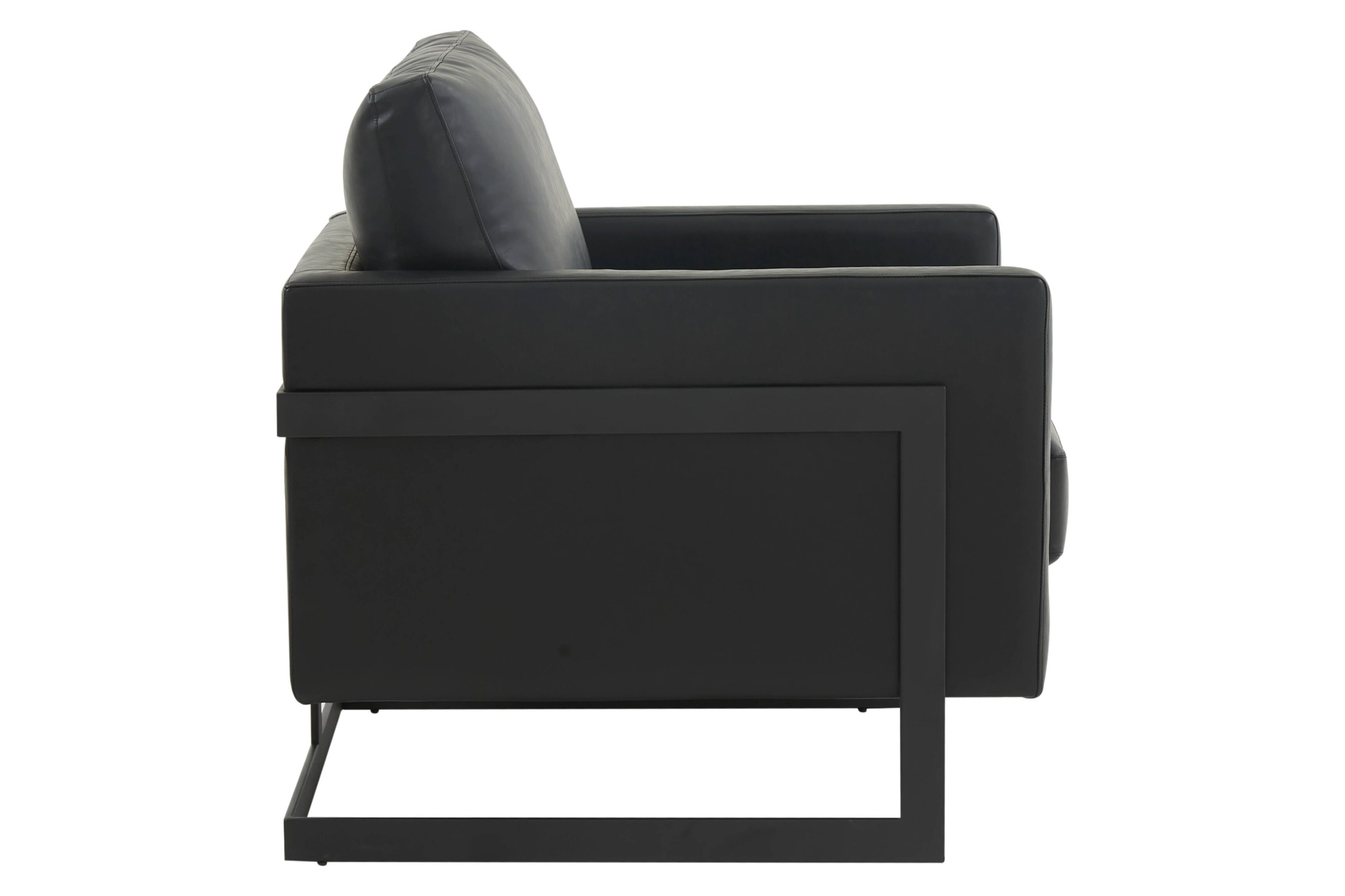 LeisureMod™ Lincoln Modern Leather Armchair with Black Steel Frame - Black