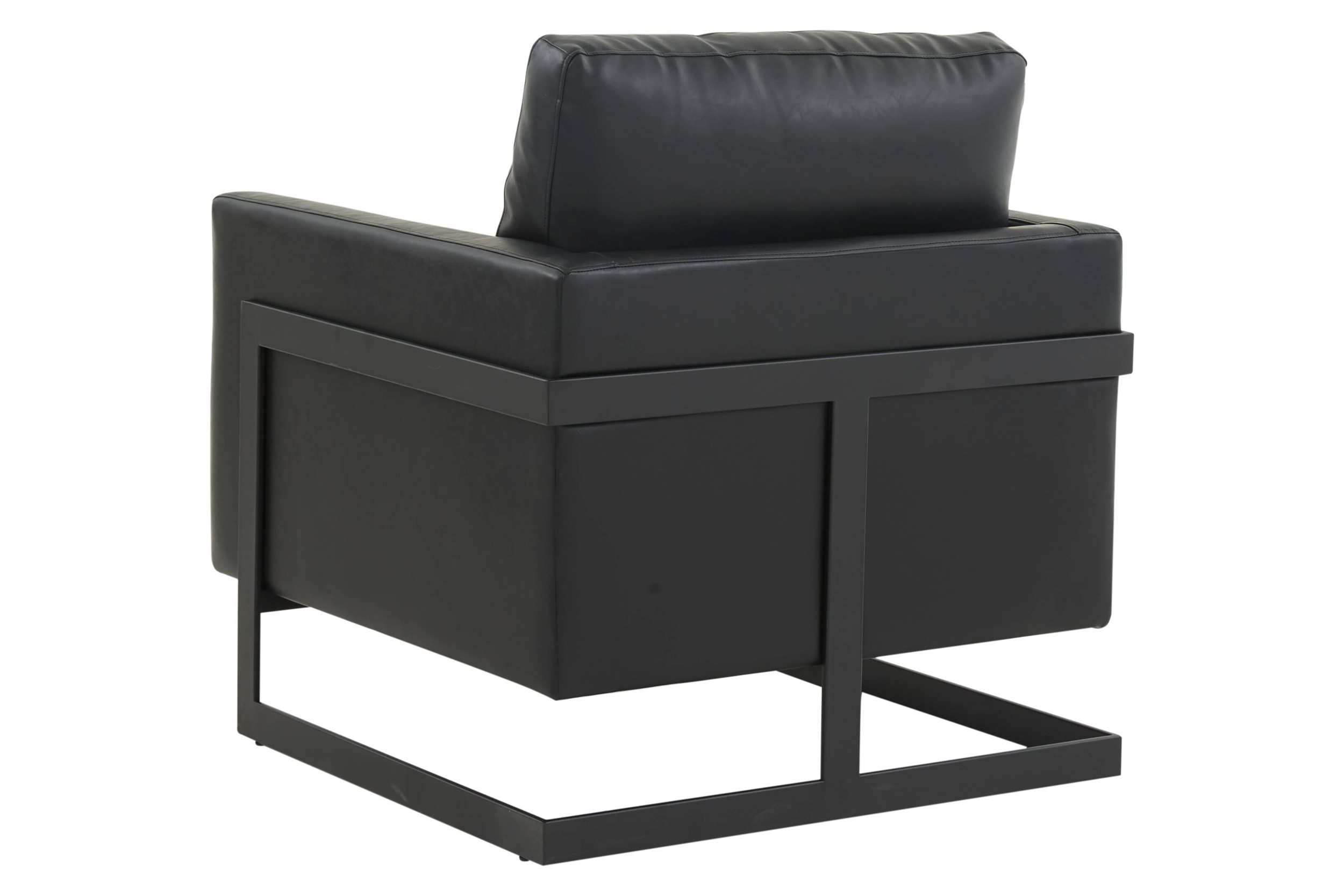 LeisureMod™ Lincoln Modern Leather Armchair with Black Steel Frame - Black