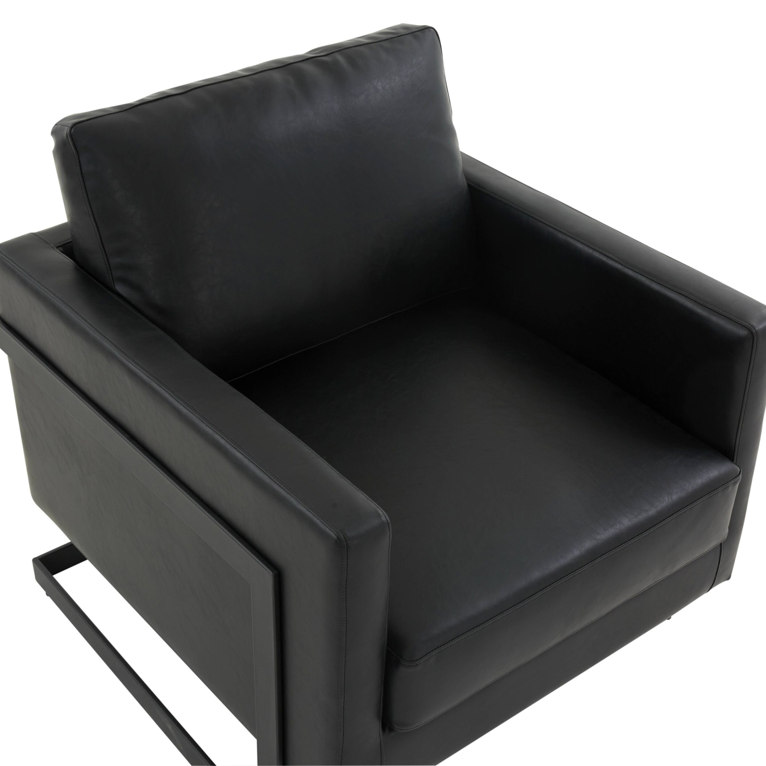 LeisureMod™ Lincoln Modern Leather Armchair with Black Steel Frame - Black