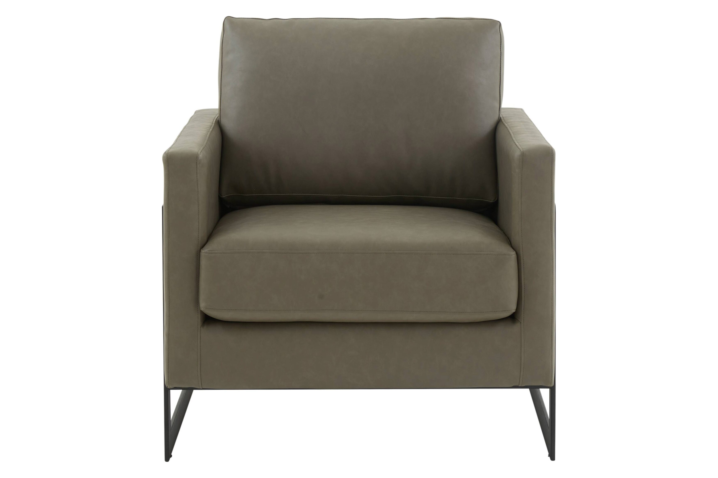 LeisureMod™ Lincoln Modern Leather Armchair with Black Steel Frame - Gray