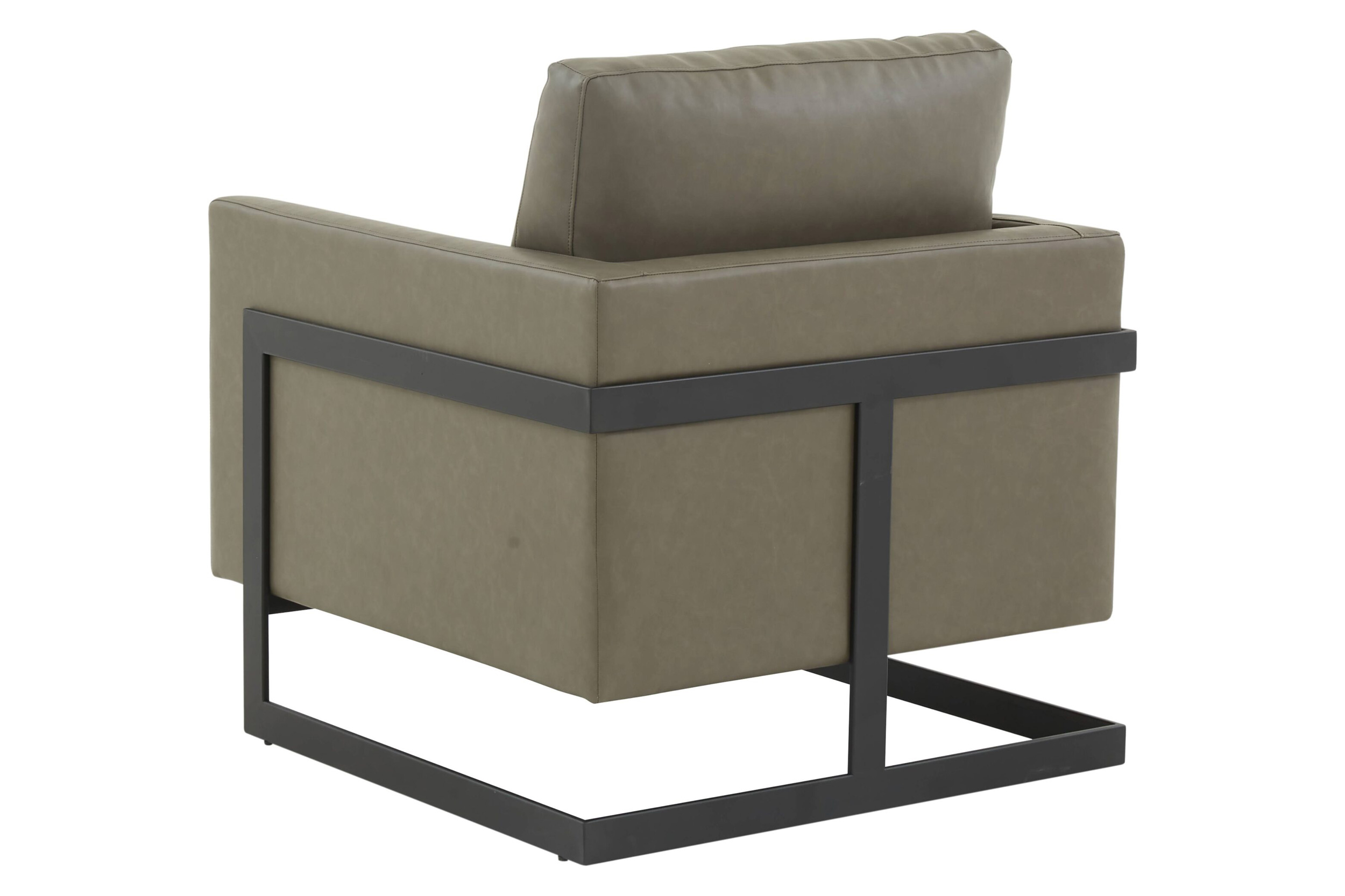 LeisureMod™ Lincoln Modern Leather Armchair with Black Steel Frame - Gray