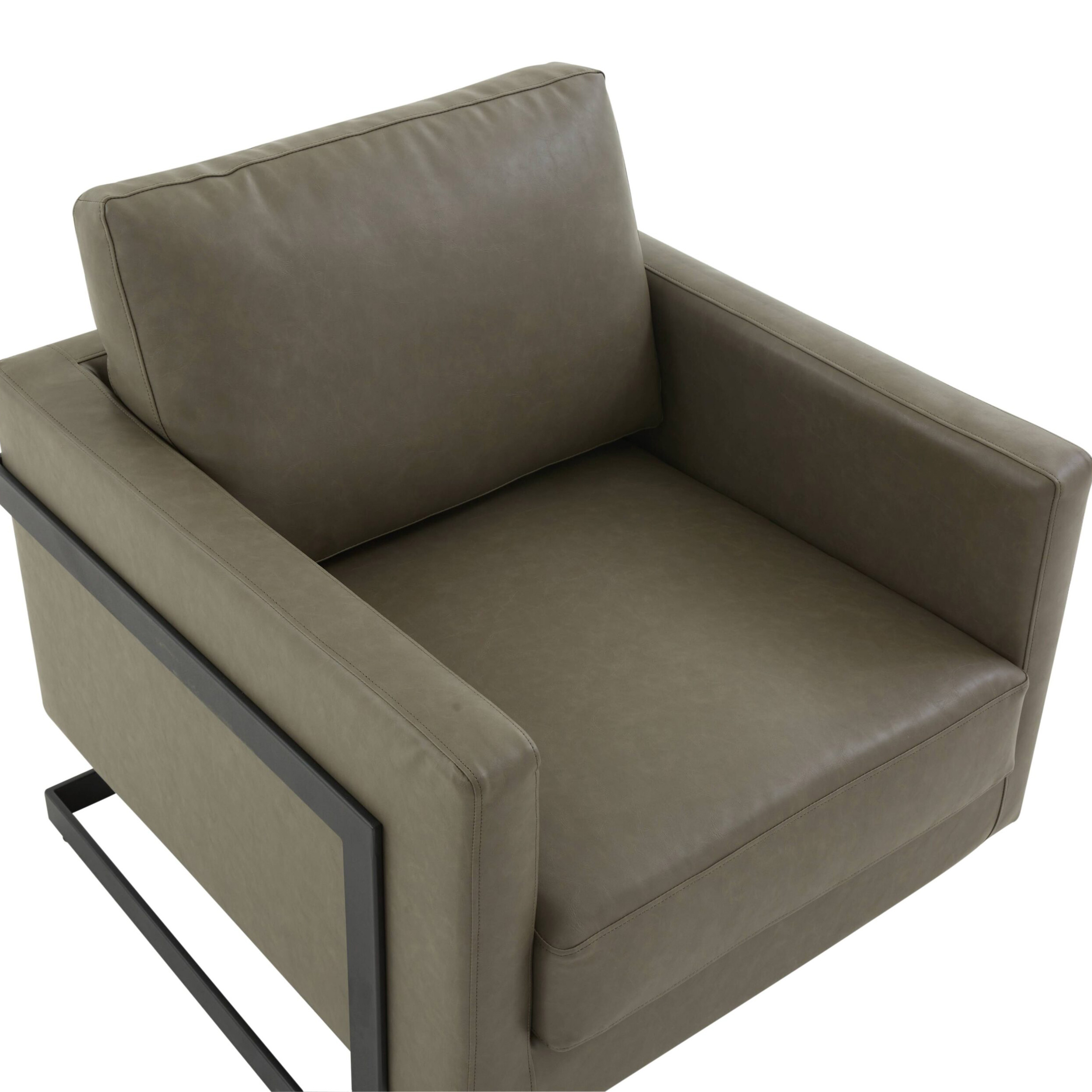 LeisureMod™ Lincoln Modern Leather Armchair with Black Steel Frame - Gray