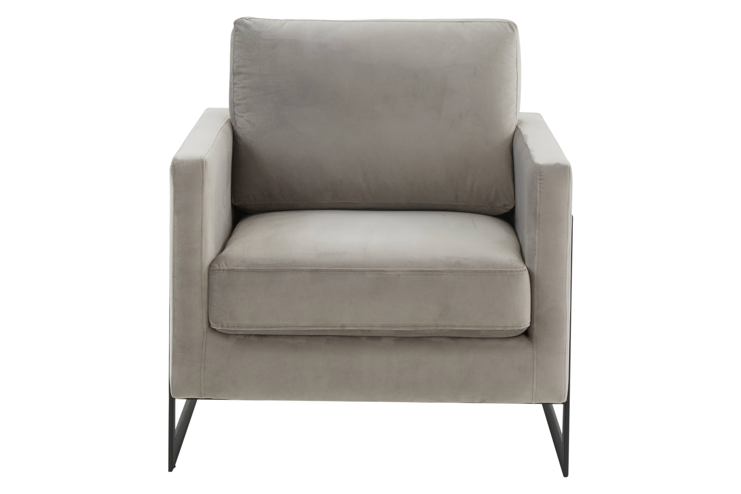 LeisureMod™ Lincoln Velvet Accent Armchair with Black Steel Frame - Light Gray