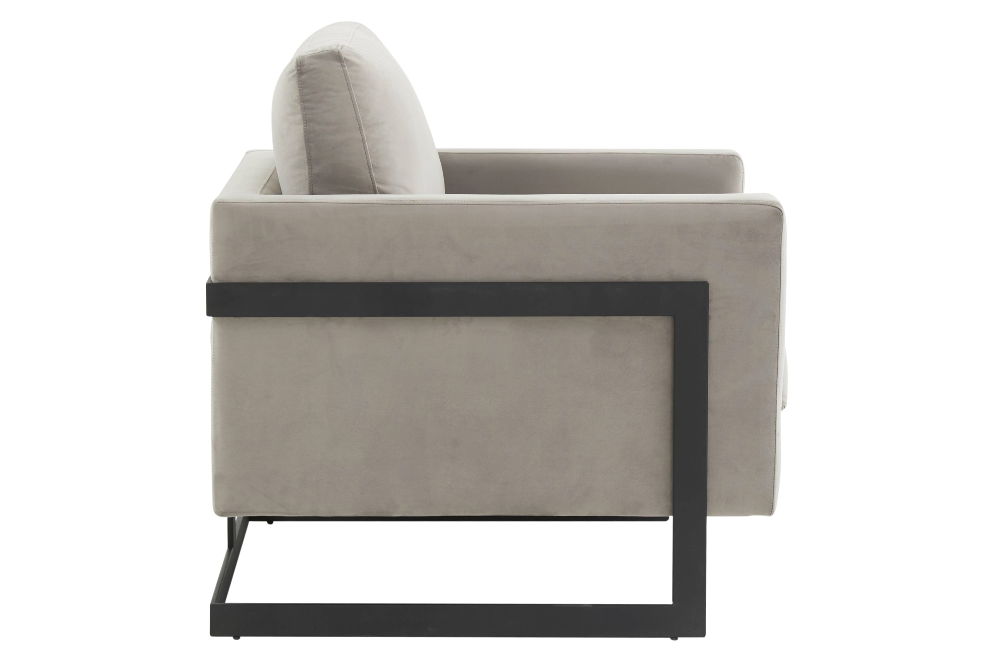 LeisureMod™ Lincoln Velvet Accent Armchair with Black Steel Frame - Light Gray