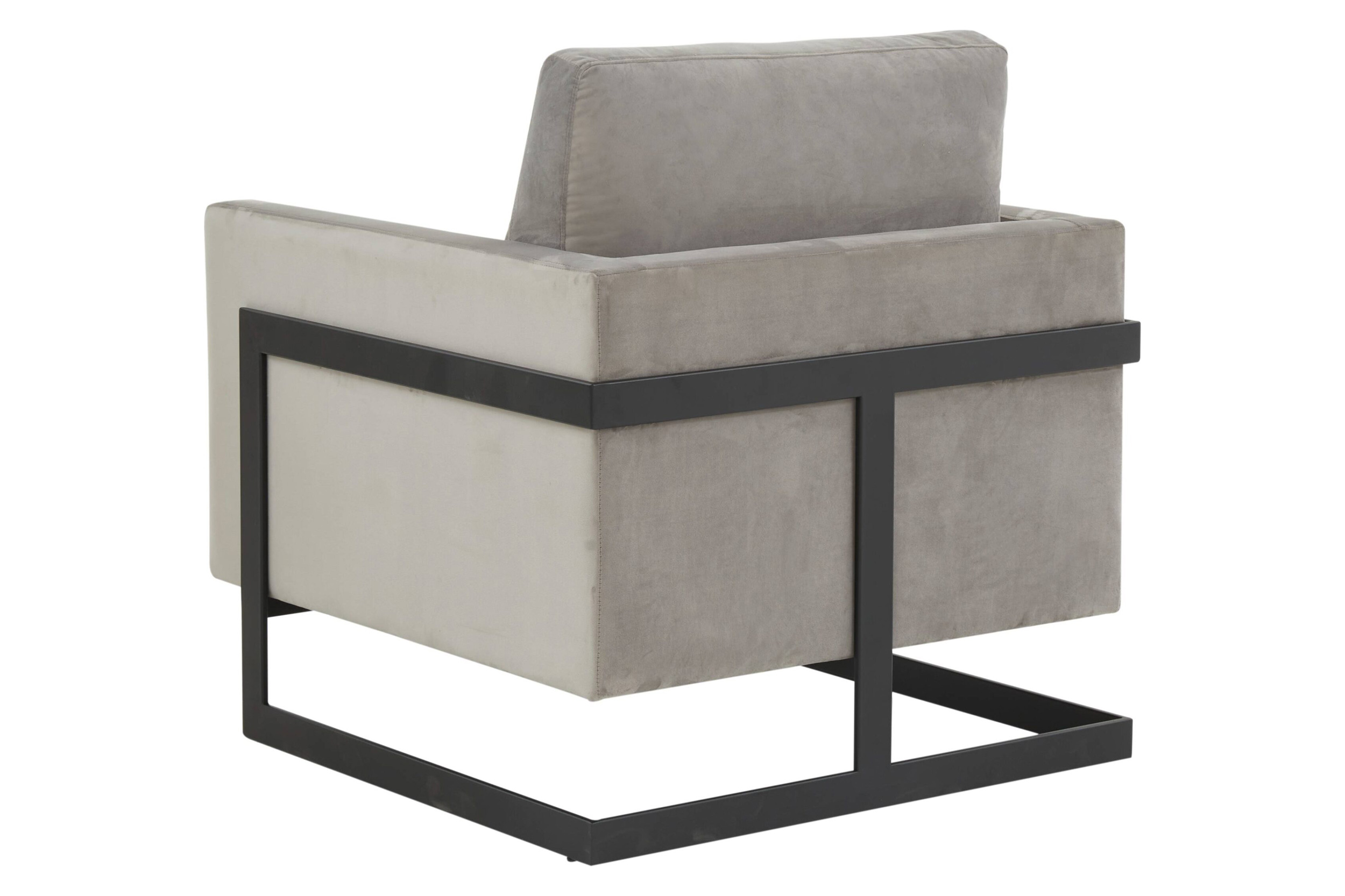 LeisureMod™ Lincoln Velvet Accent Armchair with Black Steel Frame - Light Gray