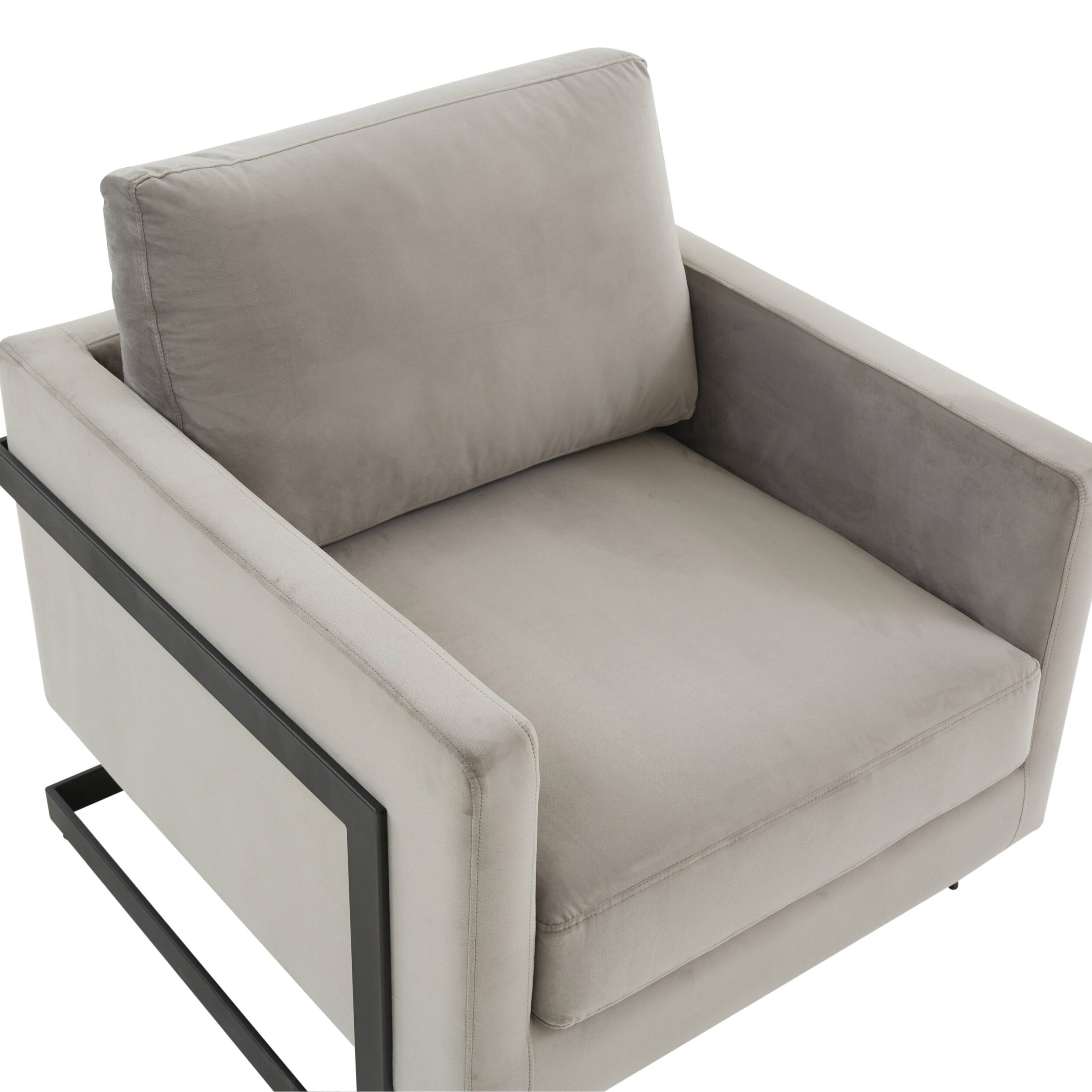 LeisureMod™ Lincoln Velvet Accent Armchair with Black Steel Frame - Light Gray