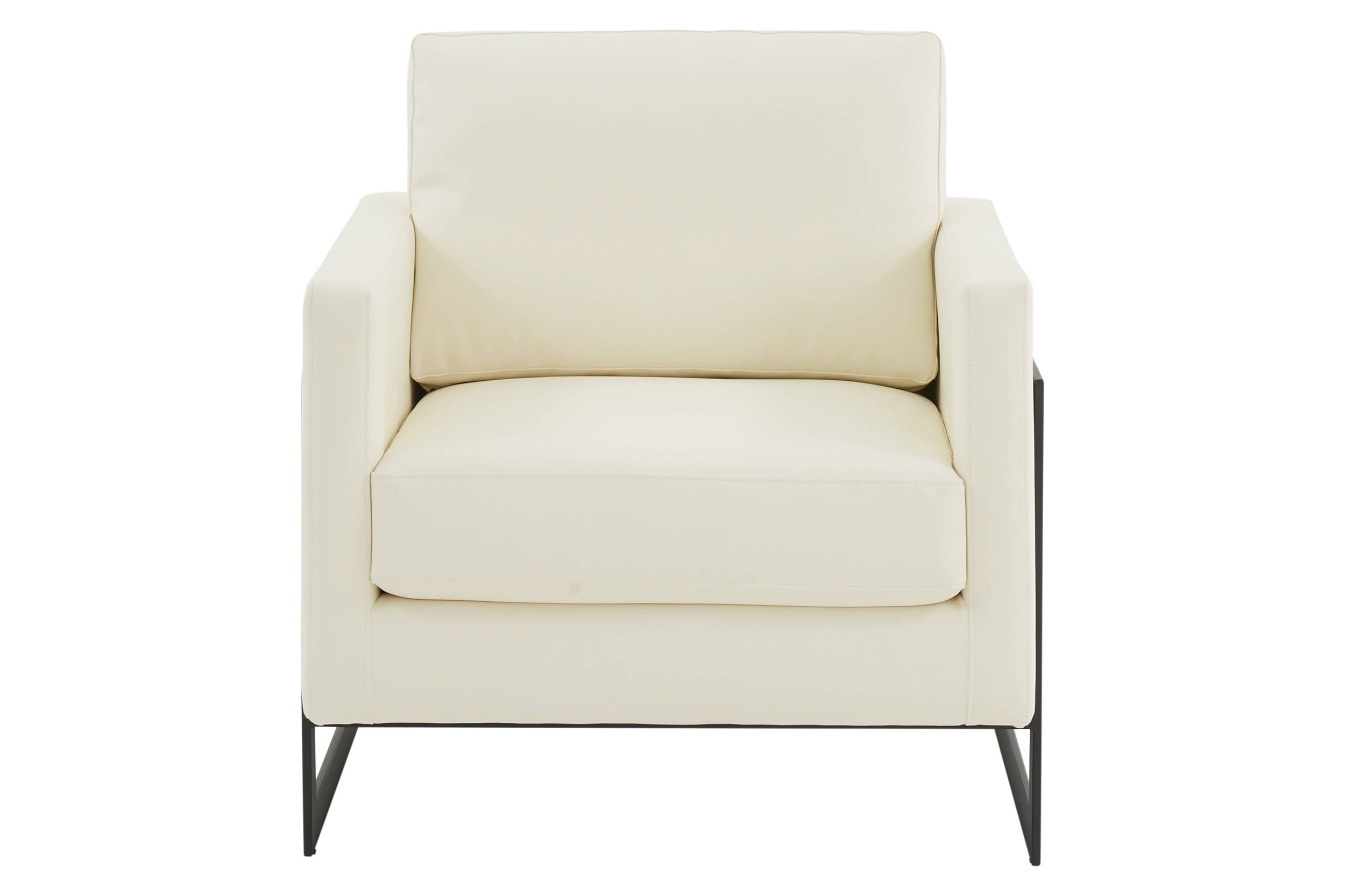 LeisureMod™ Lincoln Modern Leather Armchair with Black Steel Frame - White