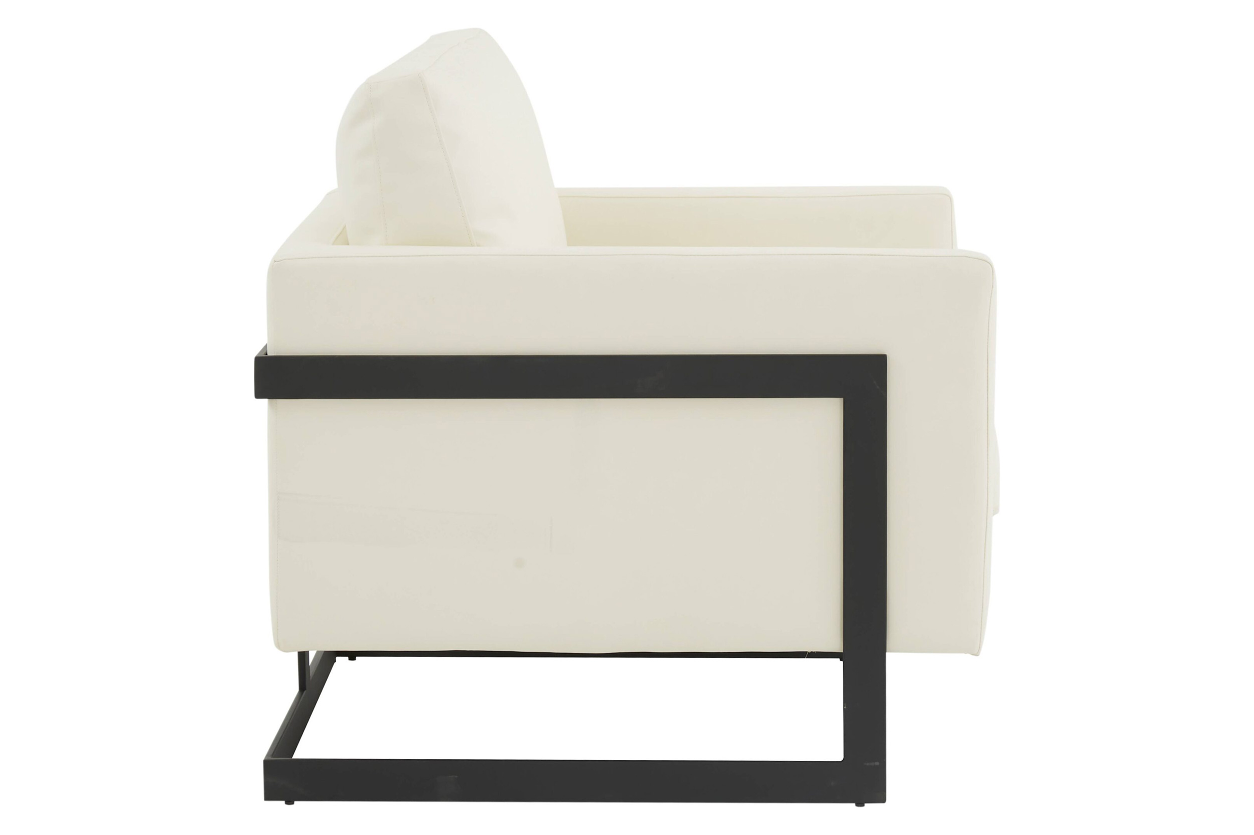 LeisureMod™ Lincoln Modern Leather Armchair with Black Steel Frame - White