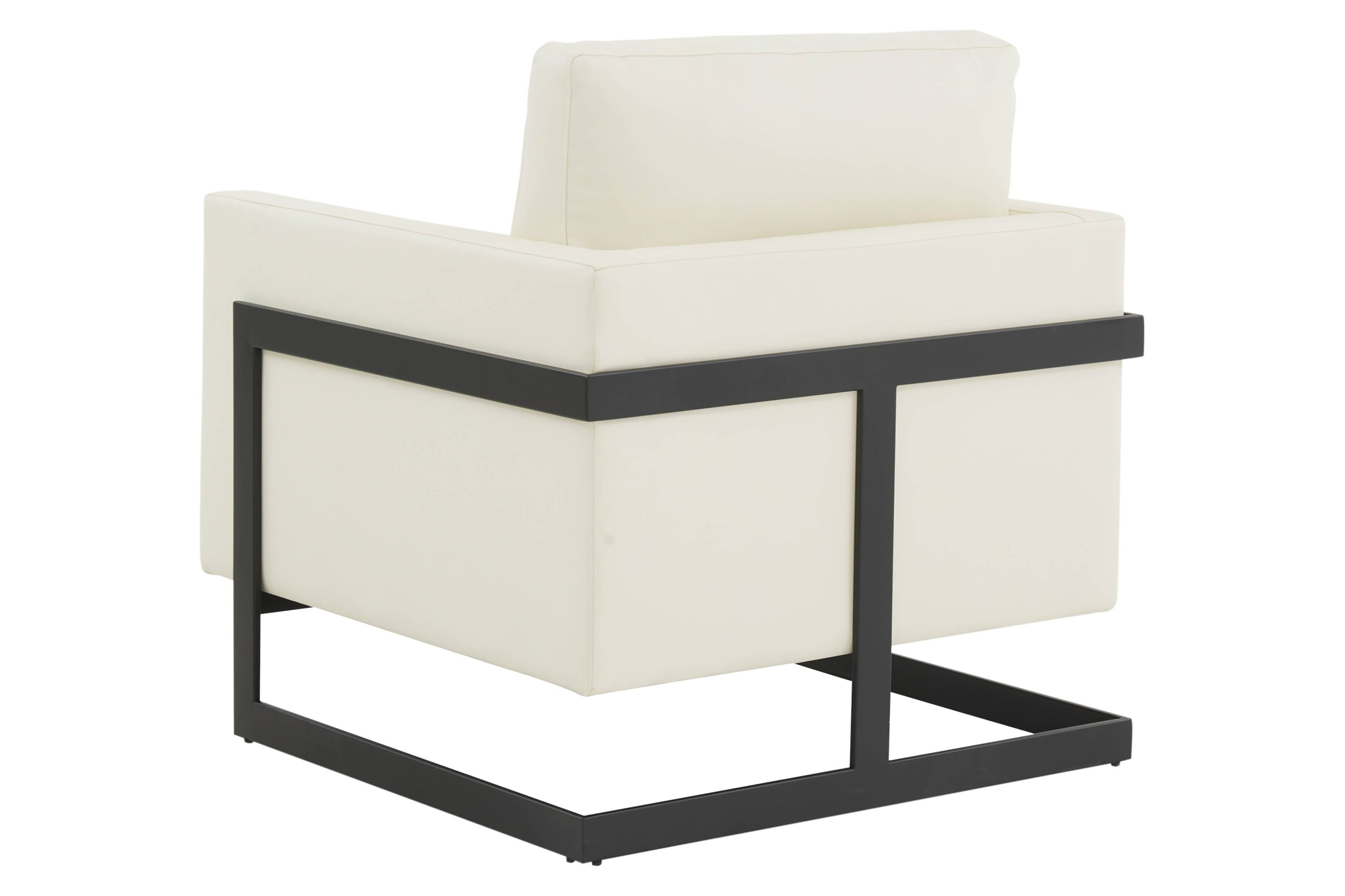 LeisureMod™ Lincoln Modern Leather Armchair with Black Steel Frame - White