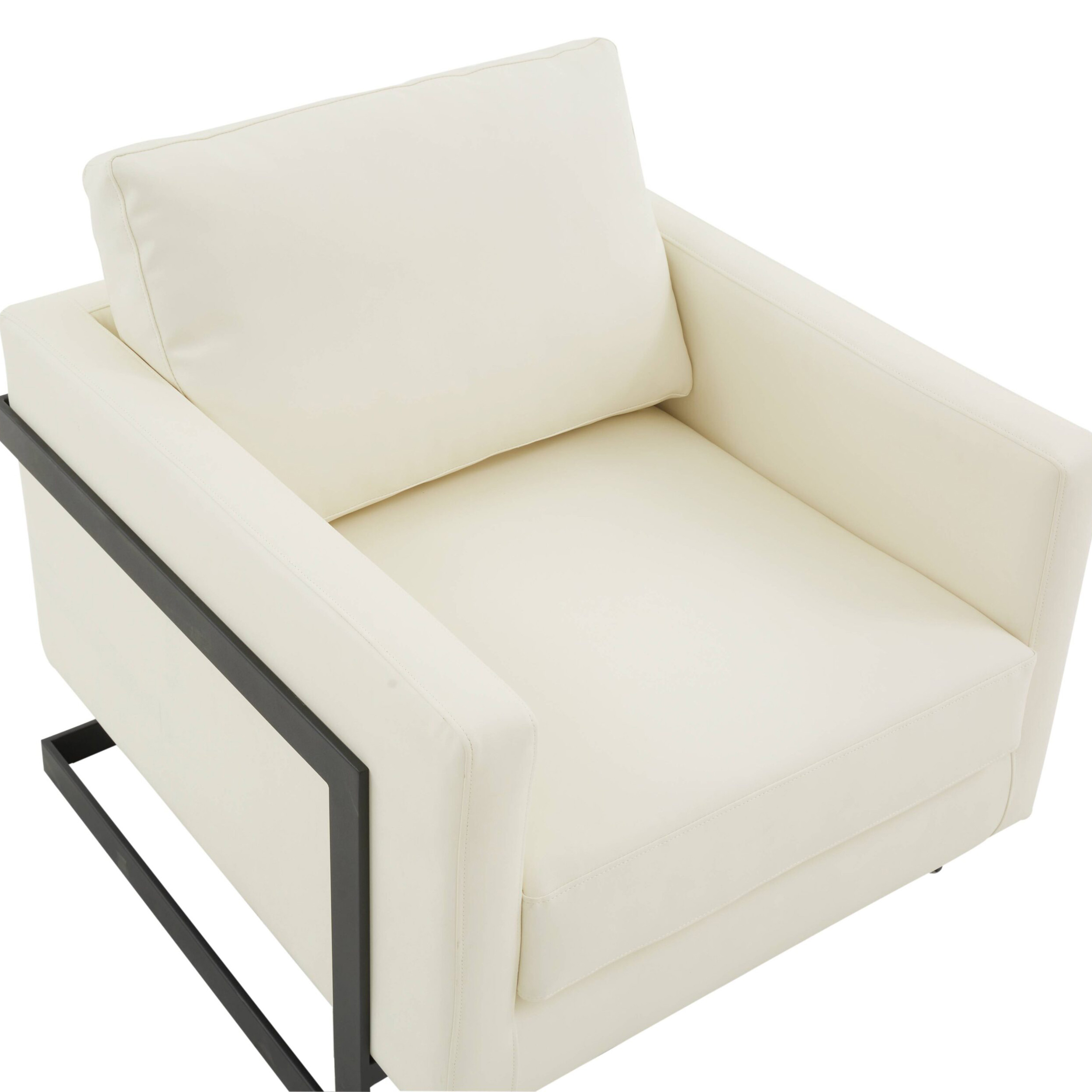 LeisureMod™ Lincoln Modern Leather Armchair with Black Steel Frame - White