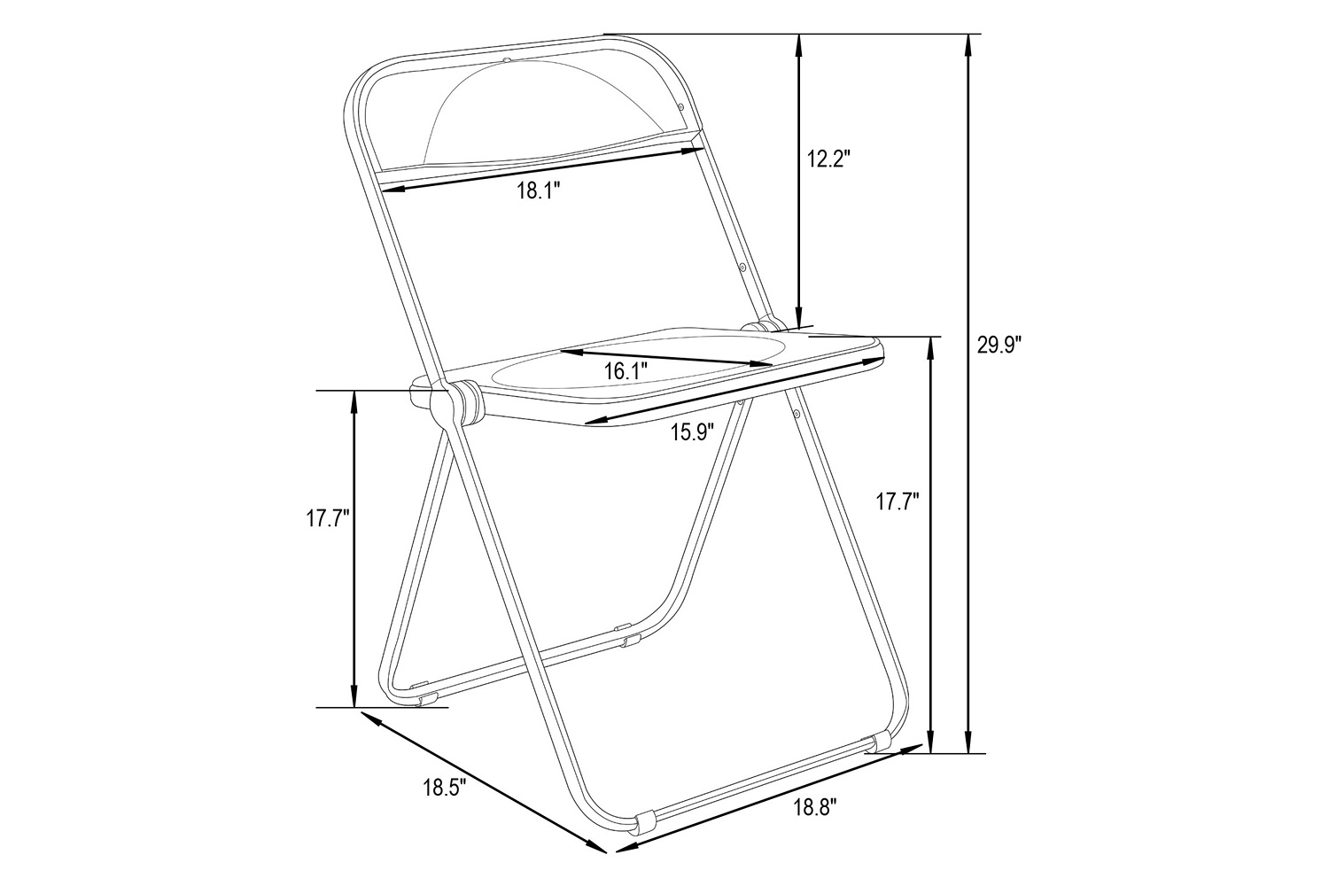 LeisureMod Lawrence Acrylic Folding Chair with Chrome Metal Frame - Amber