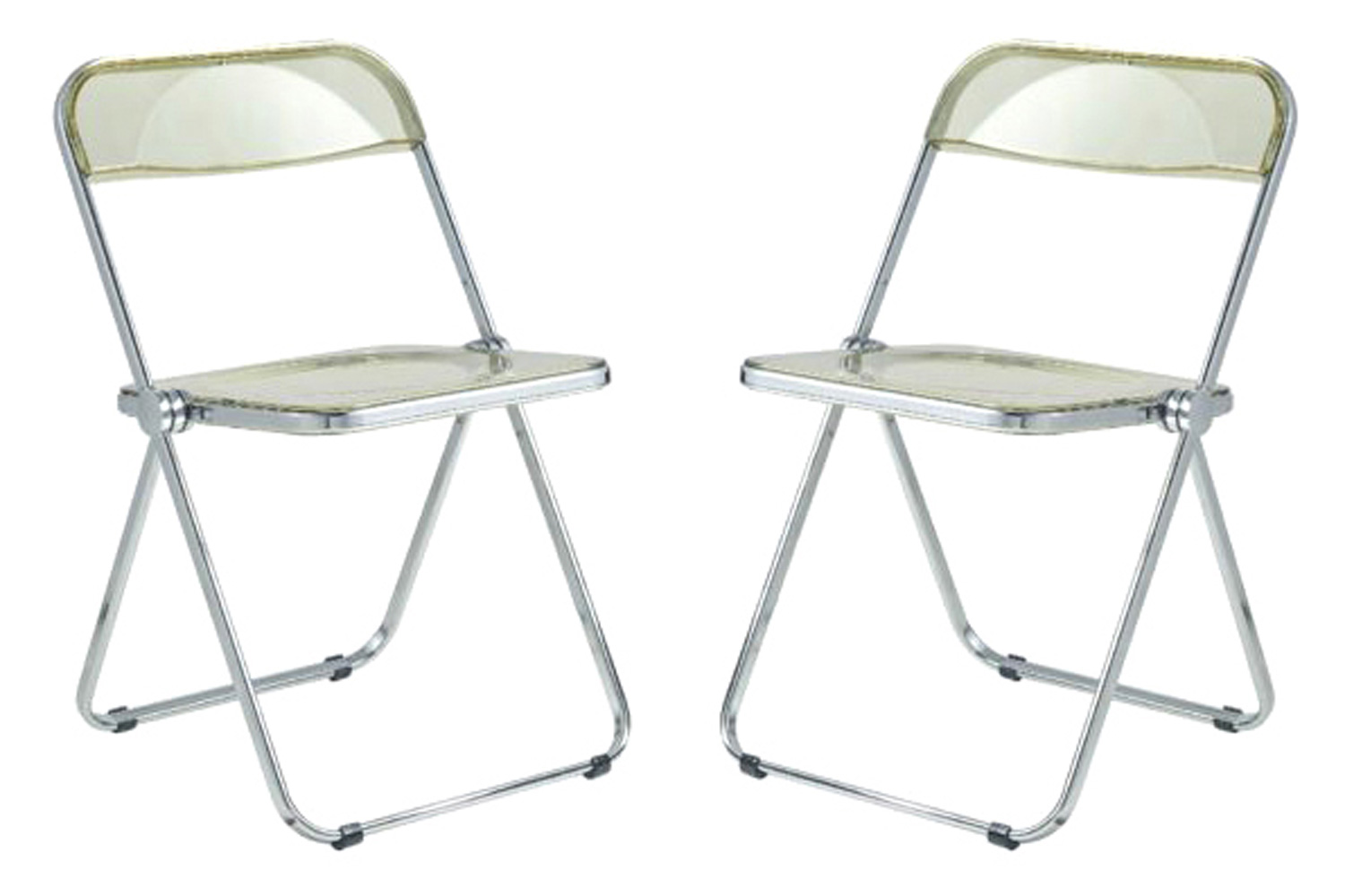 LeisureMod Lawrence Acrylic Folding Chair with Chrome Metal Frame - Amber