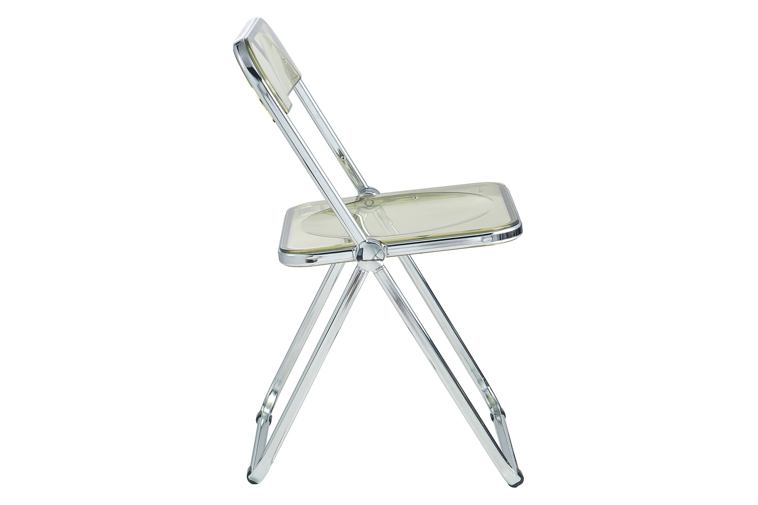 LeisureMod Lawrence Acrylic Folding Chair with Chrome Metal Frame - Amber