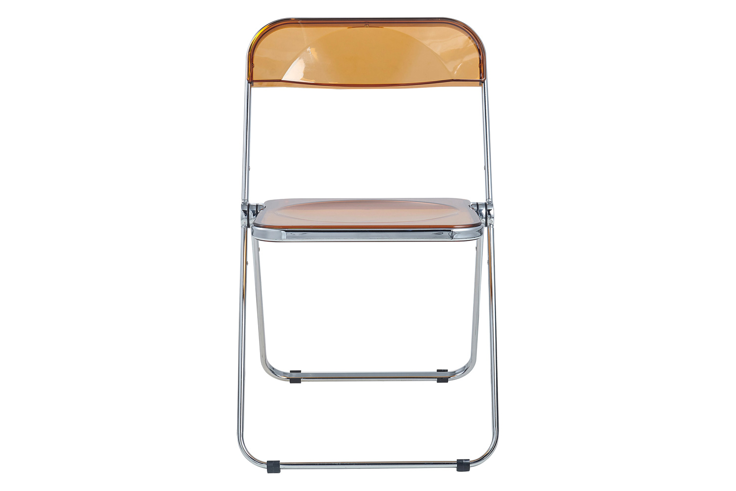 LeisureMod Lawrence Acrylic Folding Chair with Chrome Metal Frame - Tangerine