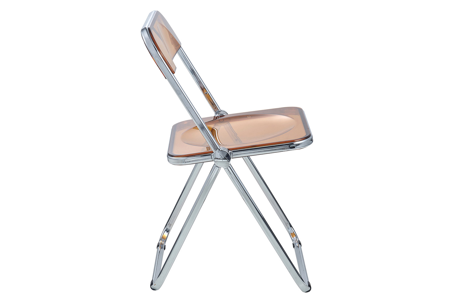 LeisureMod Lawrence Acrylic Folding Chair with Chrome Metal Frame - Tangerine