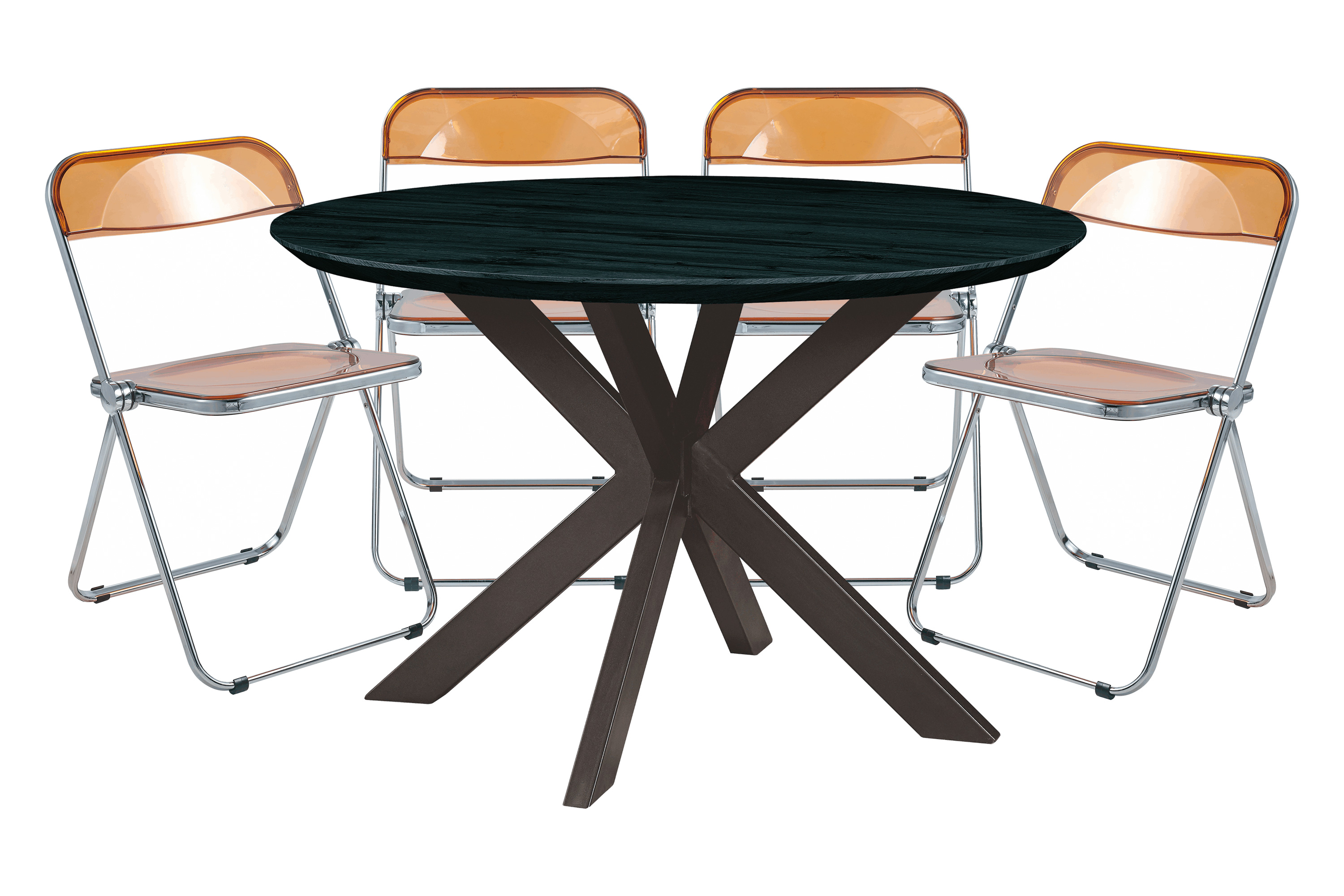 LeisureMod - Lawrence 5-Piece Dining Set with Folding Acrylic Dining Chairs and Round Dining Table with Geometric Base