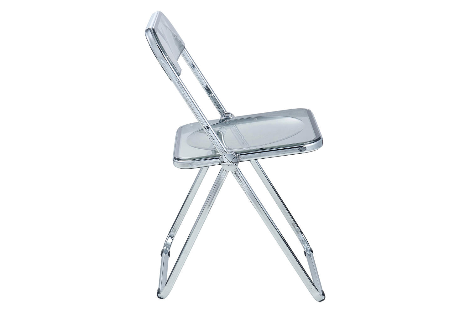 LeisureMod Lawrence Acrylic Folding Chair with Chrome Metal Frame - Transparent/Black