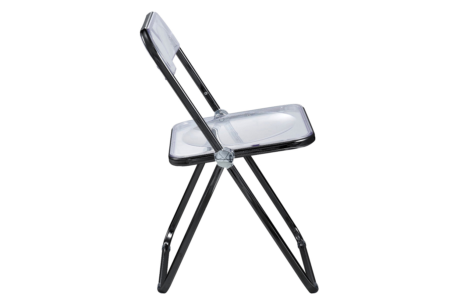 LeisureMod Lawrence Acrylic Folding Chair with Color Metal Frame - Black