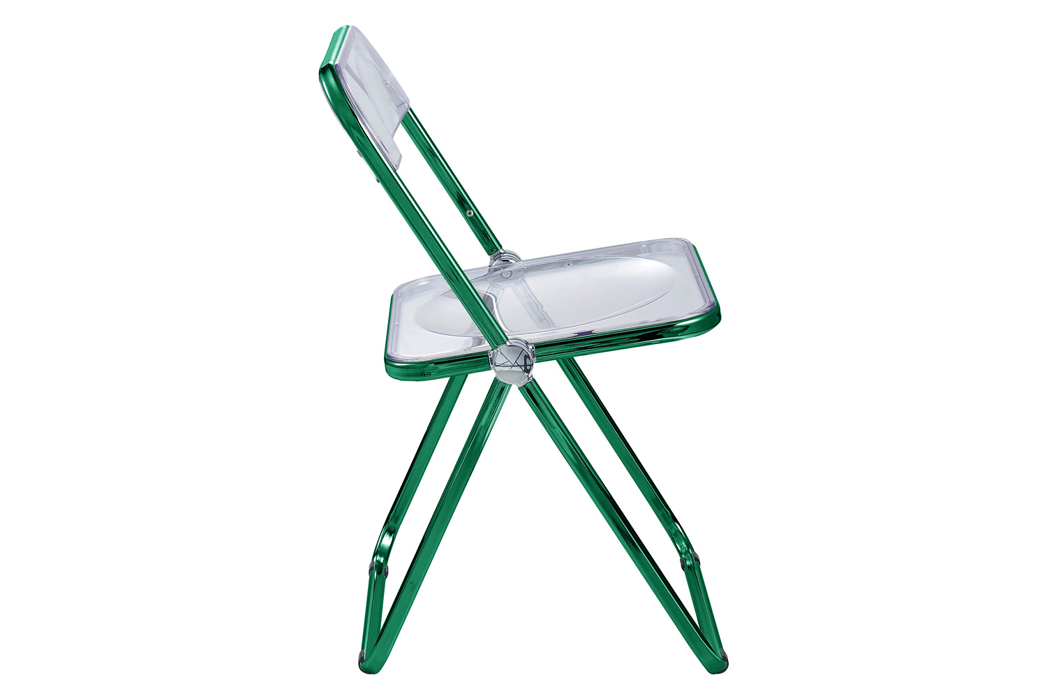 LeisureMod Lawrence Acrylic Folding Chair with Color Metal Frame - Green