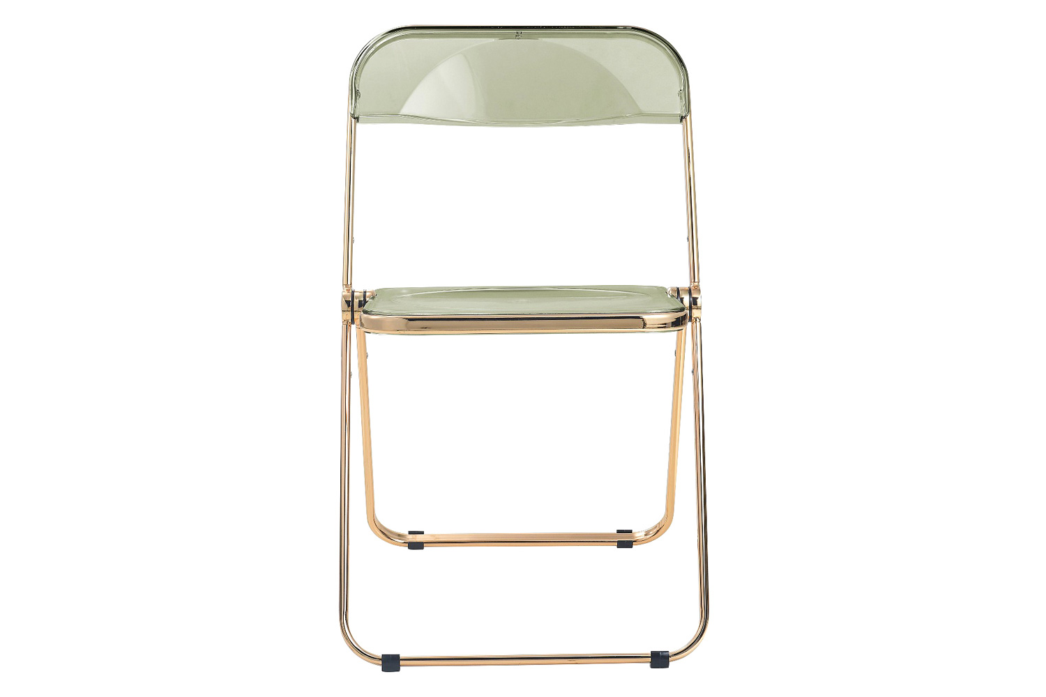 LeisureMod Lawrence Acrylic Folding Chair with Gold Metal Frame - Amber