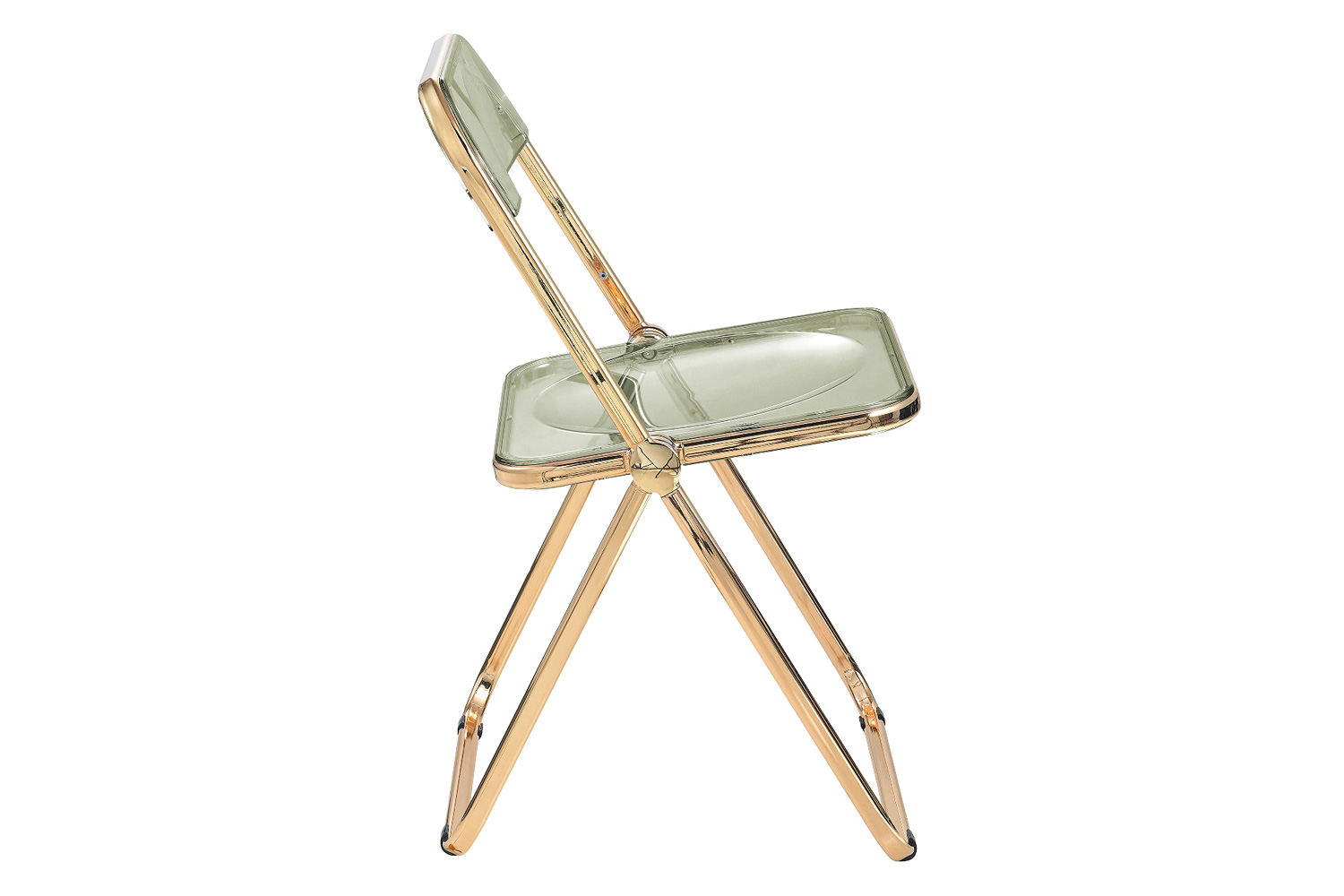 LeisureMod Lawrence Acrylic Folding Chair with Gold Metal Frame - Amber