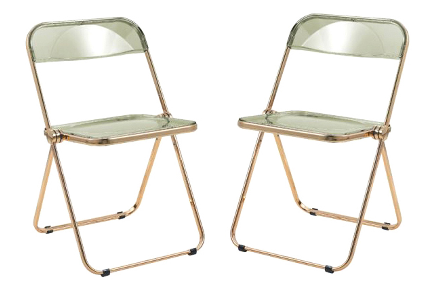 LeisureMod Lawrence Acrylic Folding Chair with Gold Metal Frame - Amber