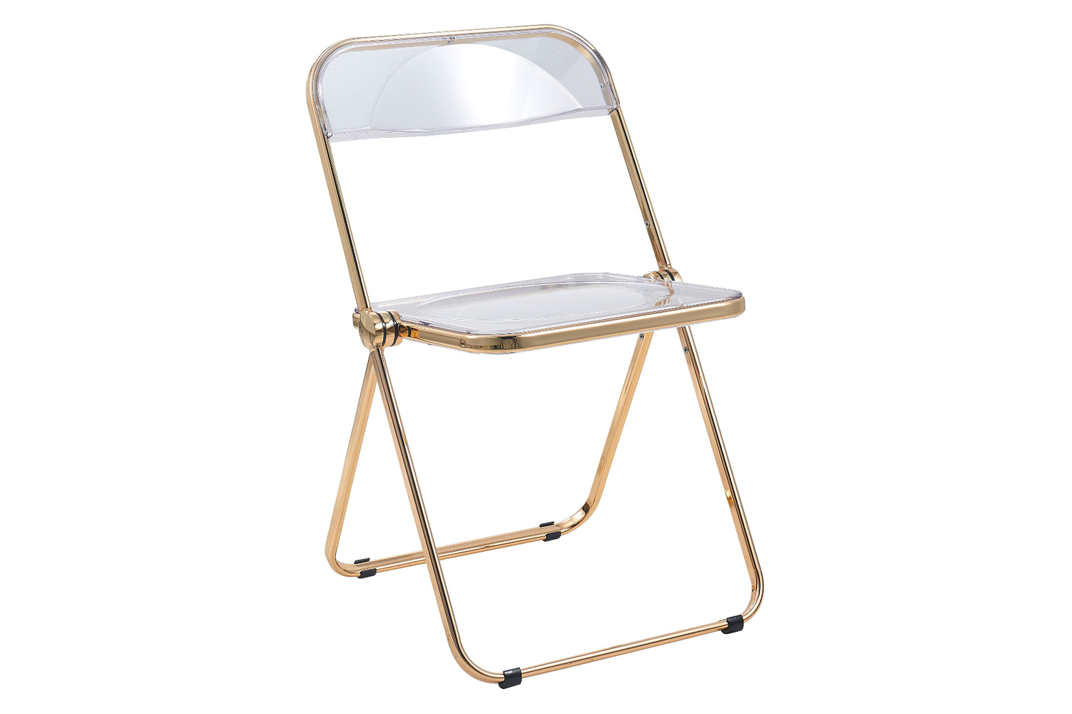 LeisureMod Lawrence Acrylic Folding Chair with Gold Metal Frame - Clear