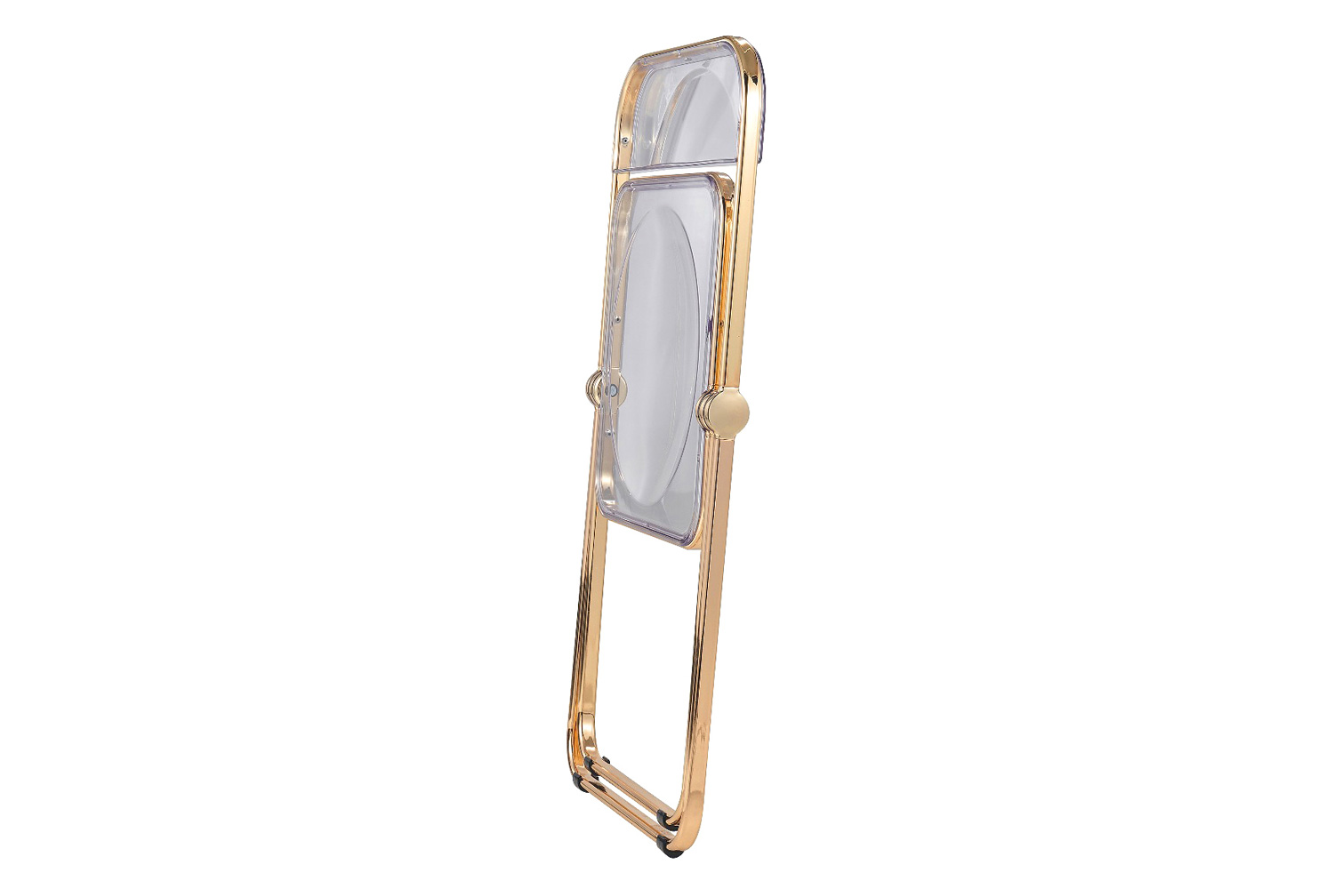 LeisureMod Lawrence Acrylic Folding Chair with Gold Metal Frame - Clear