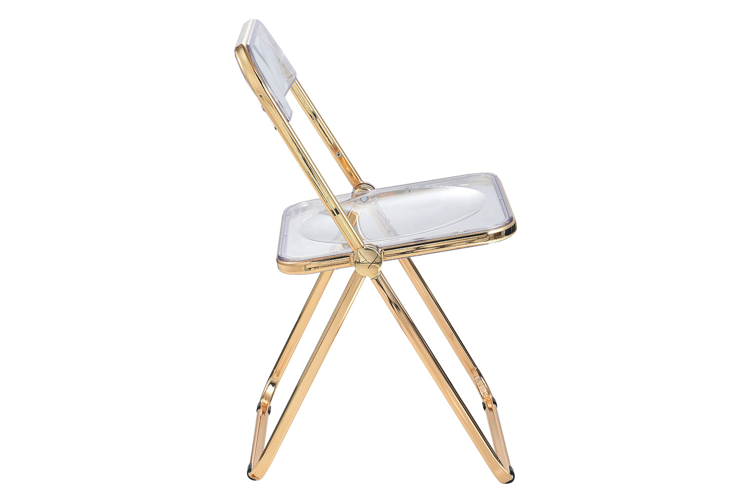 LeisureMod Lawrence Acrylic Folding Chair with Gold Metal Frame - Clear