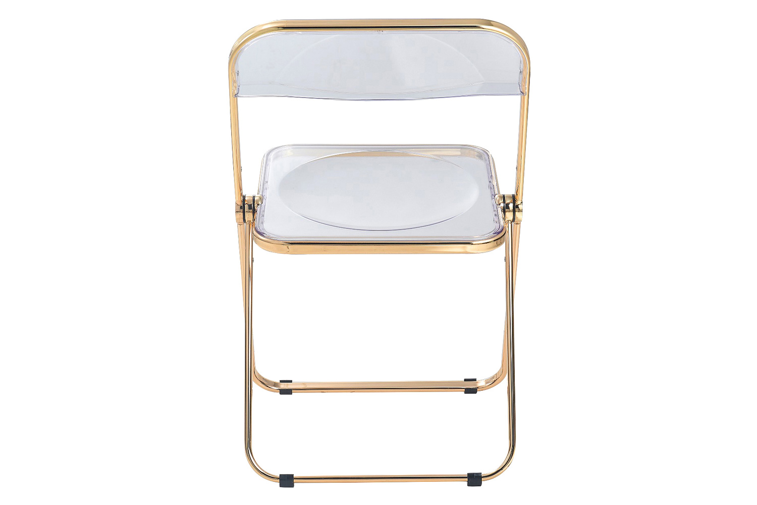 LeisureMod Lawrence Acrylic Folding Chair with Gold Metal Frame - Clear