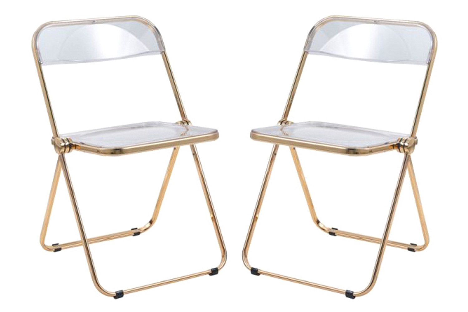 LeisureMod Lawrence Acrylic Folding Chair with Gold Metal Frame - Clear