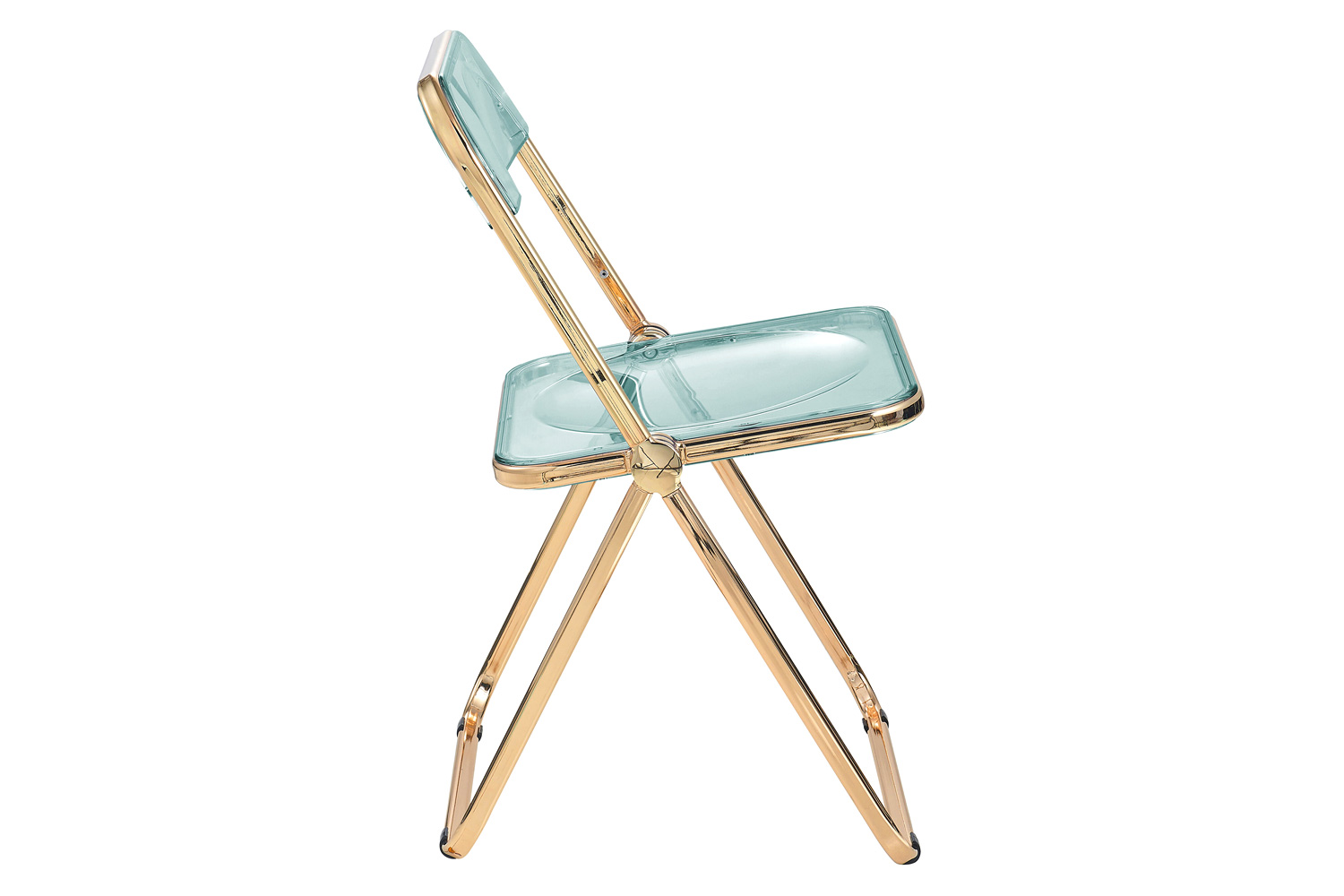 LeisureMod Lawrence Acrylic Folding Chair with Gold Metal Frame - Jade/Green