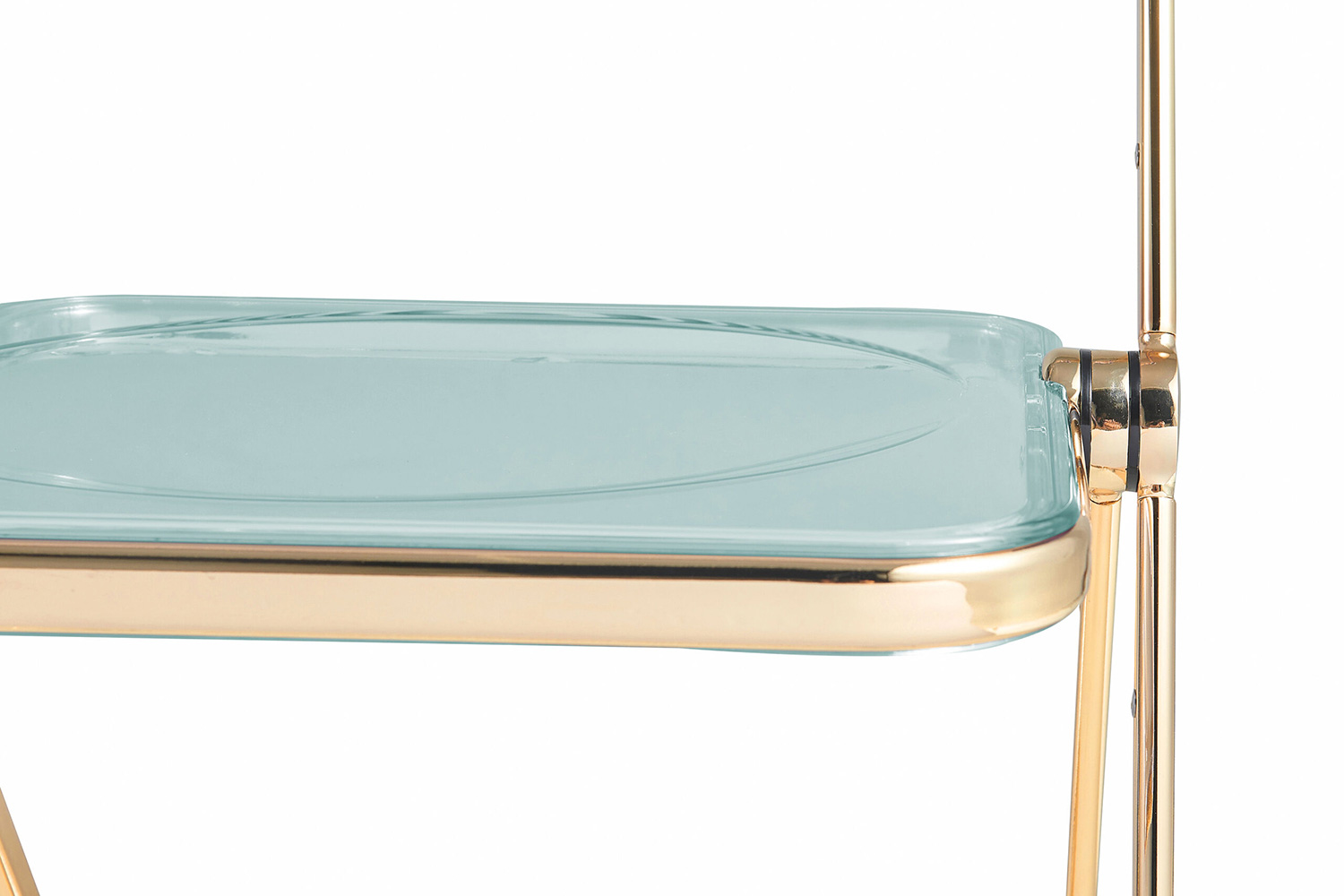 LeisureMod Lawrence Acrylic Folding Chair with Gold Metal Frame - Jade/Green