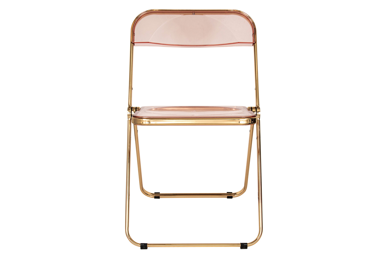 LeisureMod Lawrence Acrylic Folding Chair with Gold Metal Frame - Rose/Pink